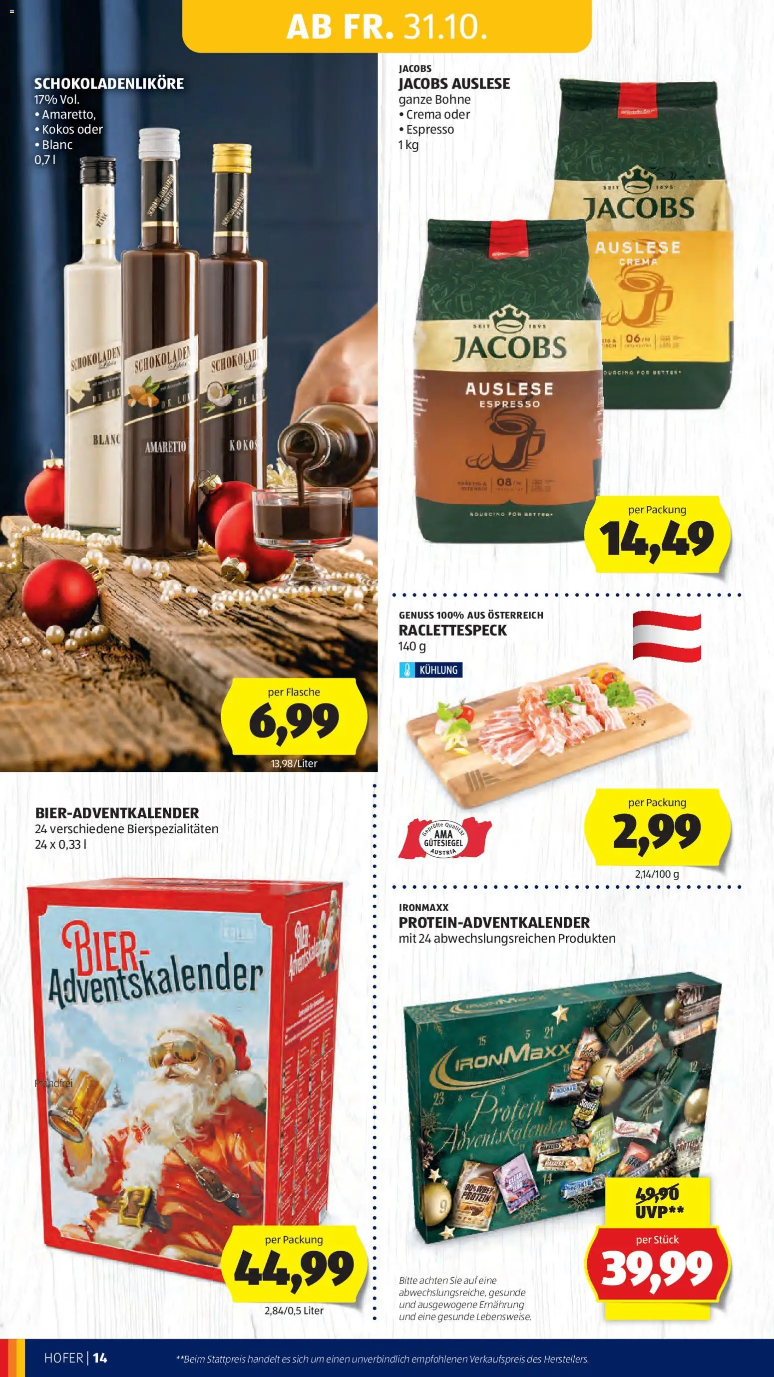 Hofer Flugblatt gültig ab 30.10.2025 | Seite: 16 | Produkte: Schokolade, Bier