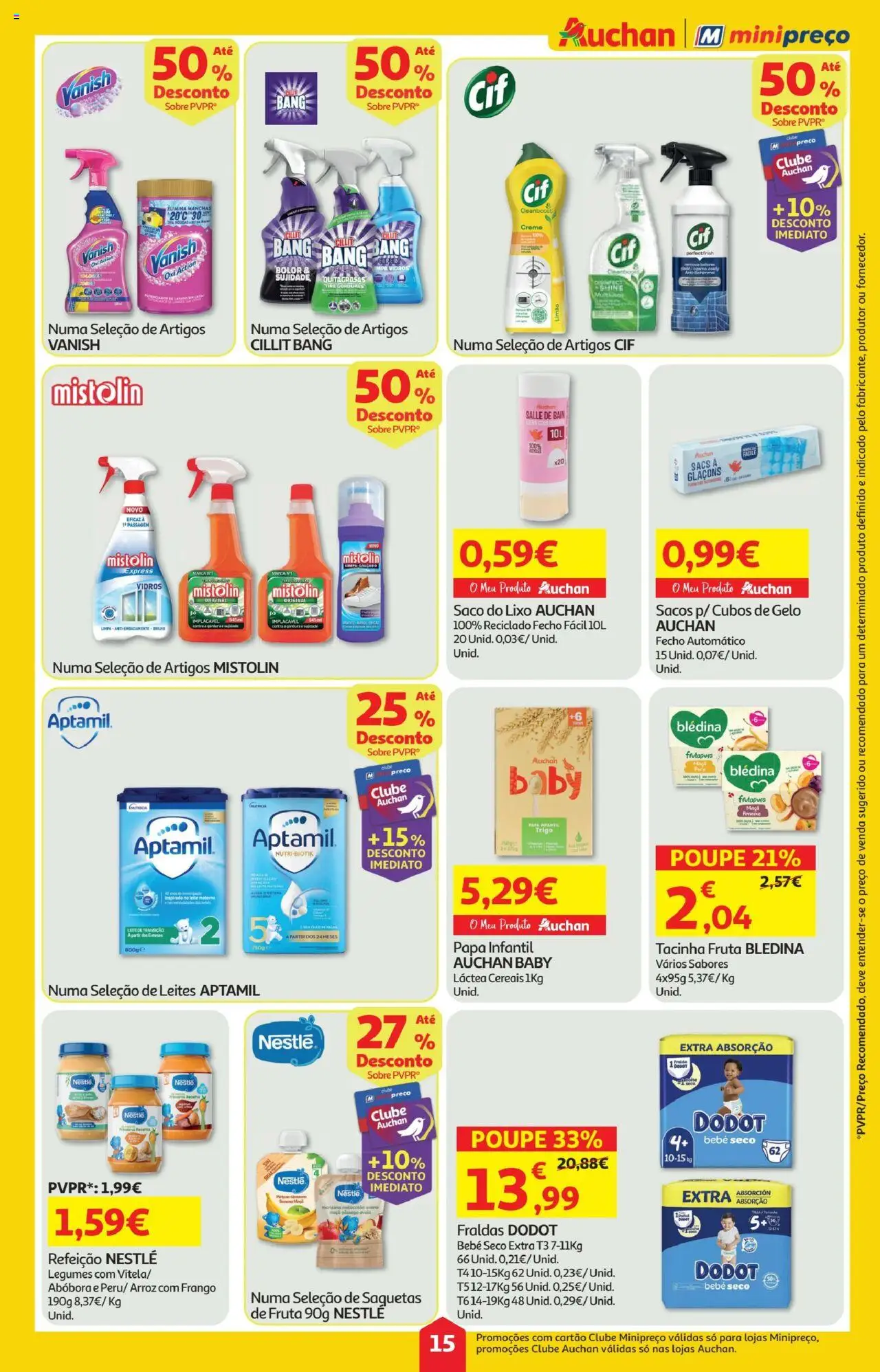 Minipreço folheto │ válido de 16.10.2025 | Página: 15 | Produtos: Fraldas, Frango, Nestlé, Arroz