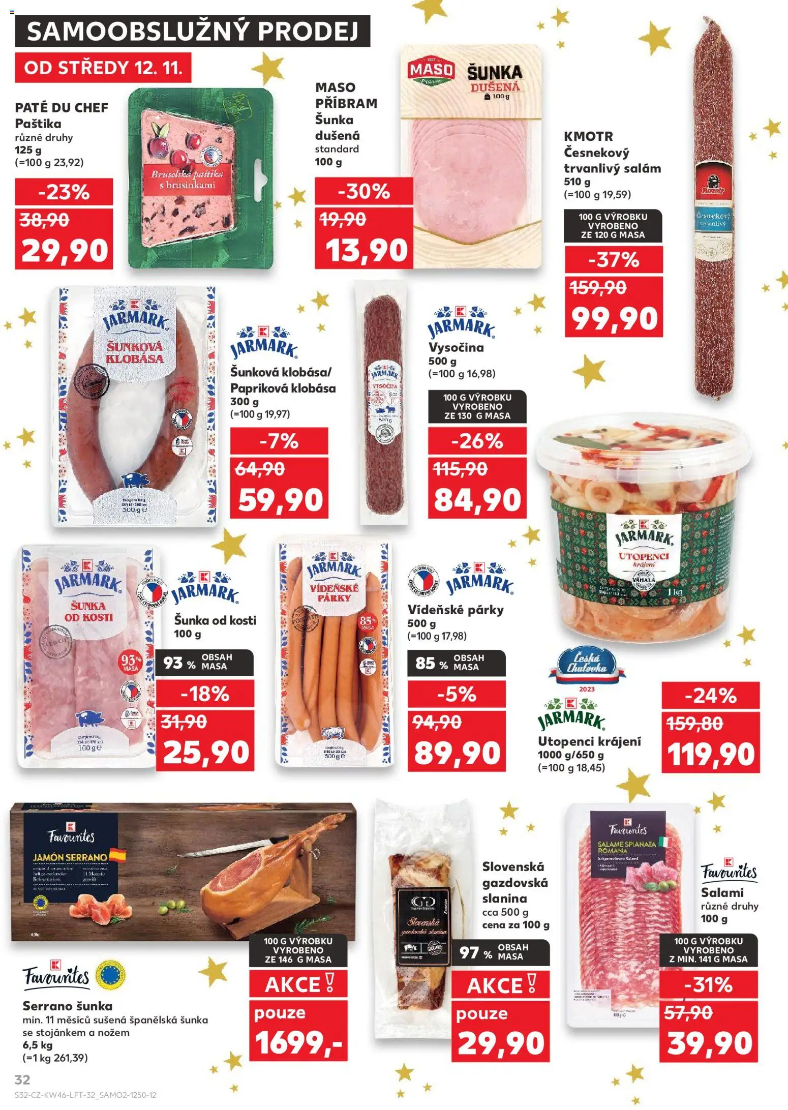 Kaufland leták - Plzeň od 12.11.2025 | Strana: 32 | Produkty: Šunka, Vídeňské párky, Jamon, Paštika