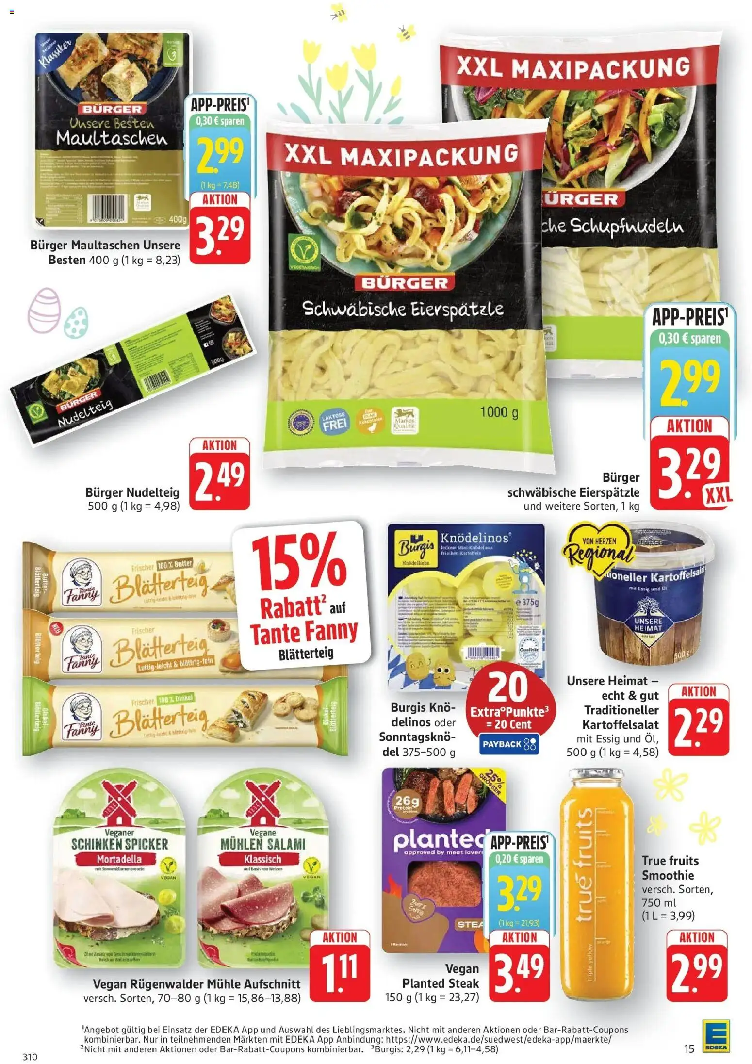 Edeka prospekt Göppingen	 – gültig ab 29.03.2026 | Seite: 15 | Produkte: Burger, Kartoffeln, Maultaschen, Steak