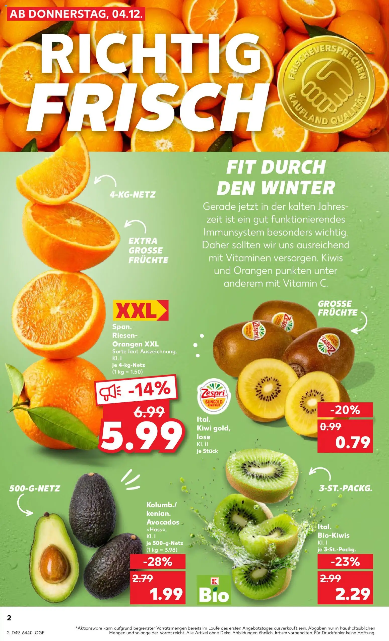Kaufland prospekt Hannover	 – gültig ab 04.12.2025 | Seite: 2 | Produkte: Orangen, Avocado, Kiwi
