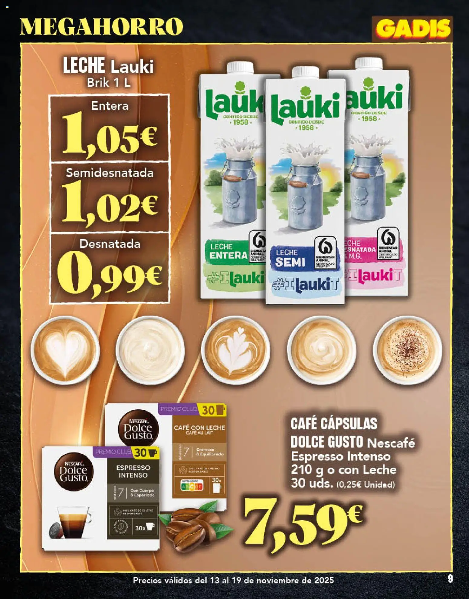 Gadis - folleto │ válido desde el 13.11.2025 | Página: 9 | Productos: Café con leche, Leche, Café