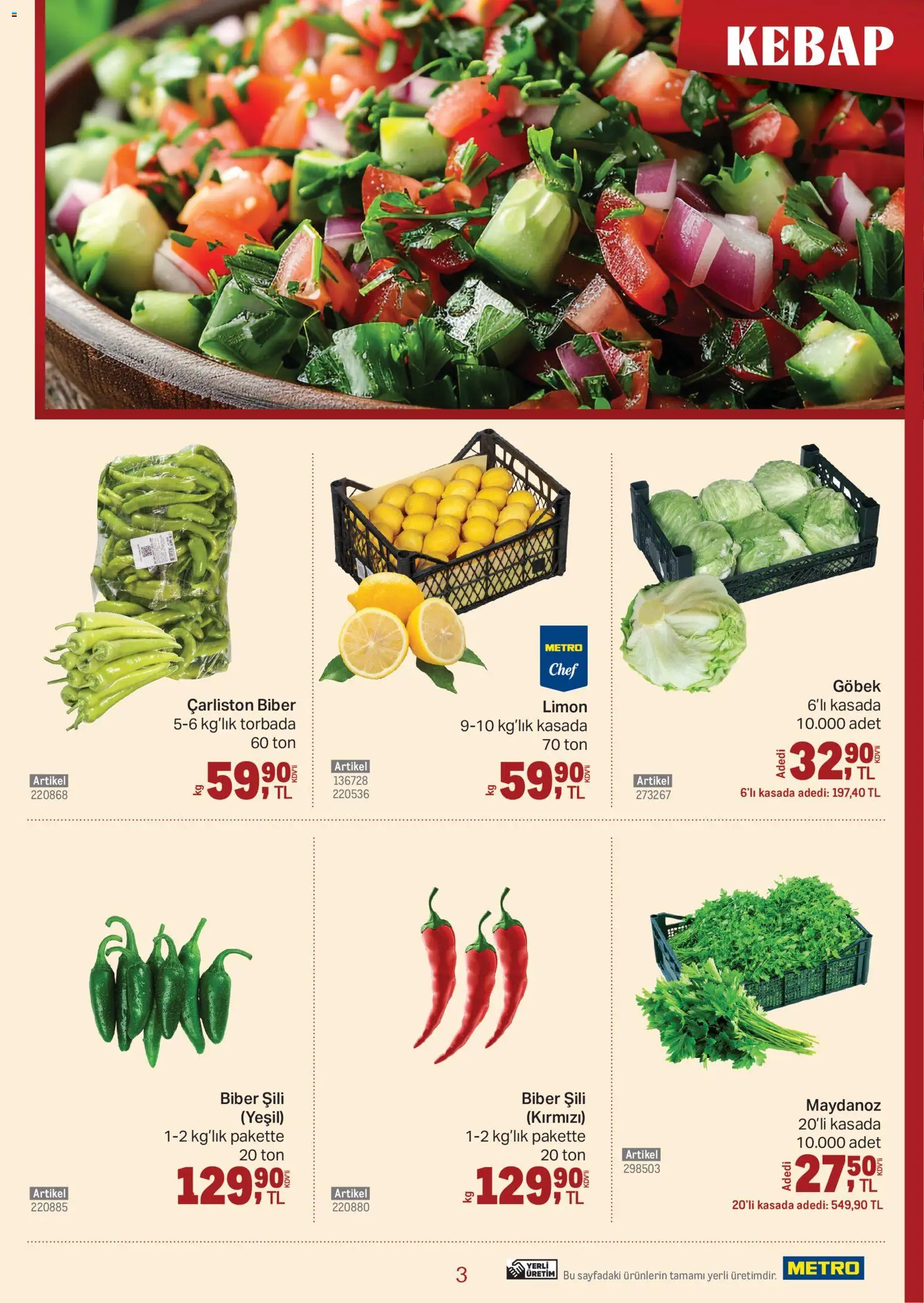 Metro - Kebap Restoranları - 21.01.2026 tarihinden itibaren geçerlidir | Sayfa: 3 | Ürünler: Biber, Limon, Maydanoz