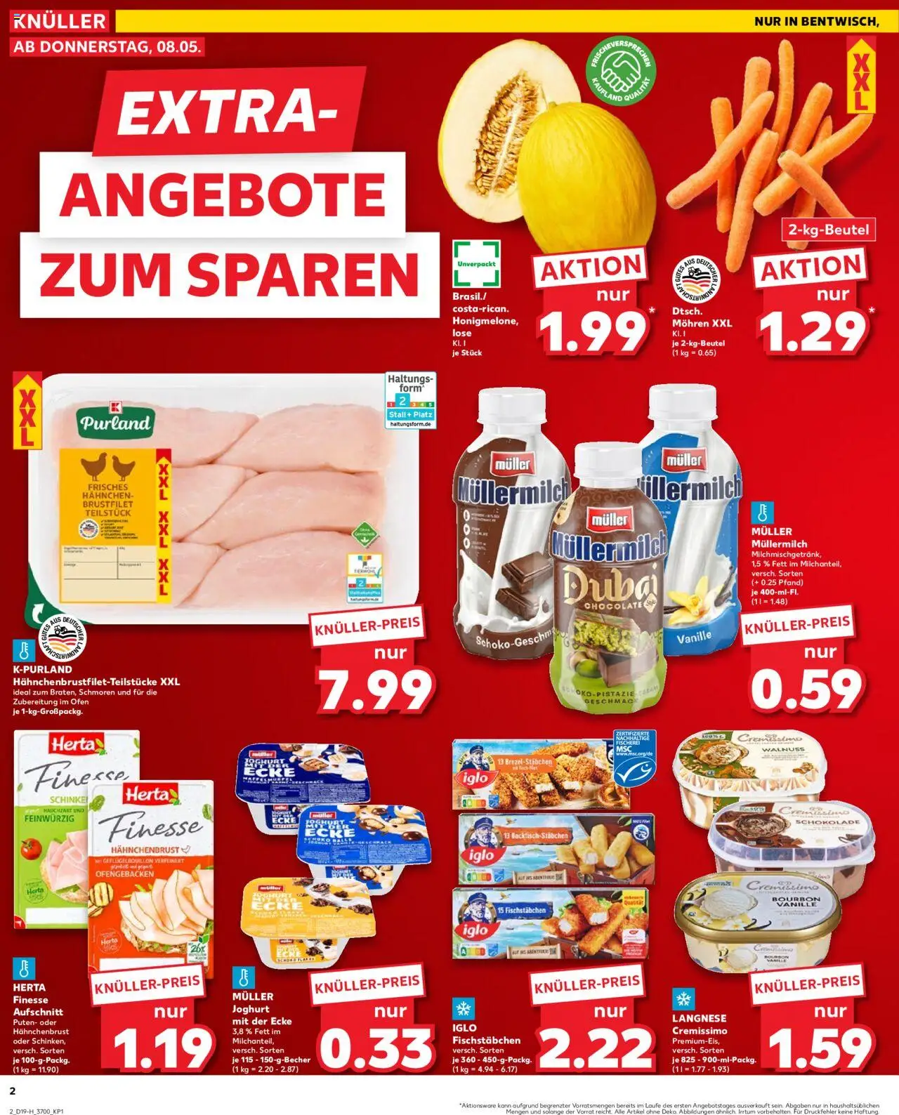 Kaufland - Rostock - gültig ab dem 08.05.2025 | Seite: 2 | Produkte: Honigmelone, Fischstabchen, Müllermilch, Bourbon