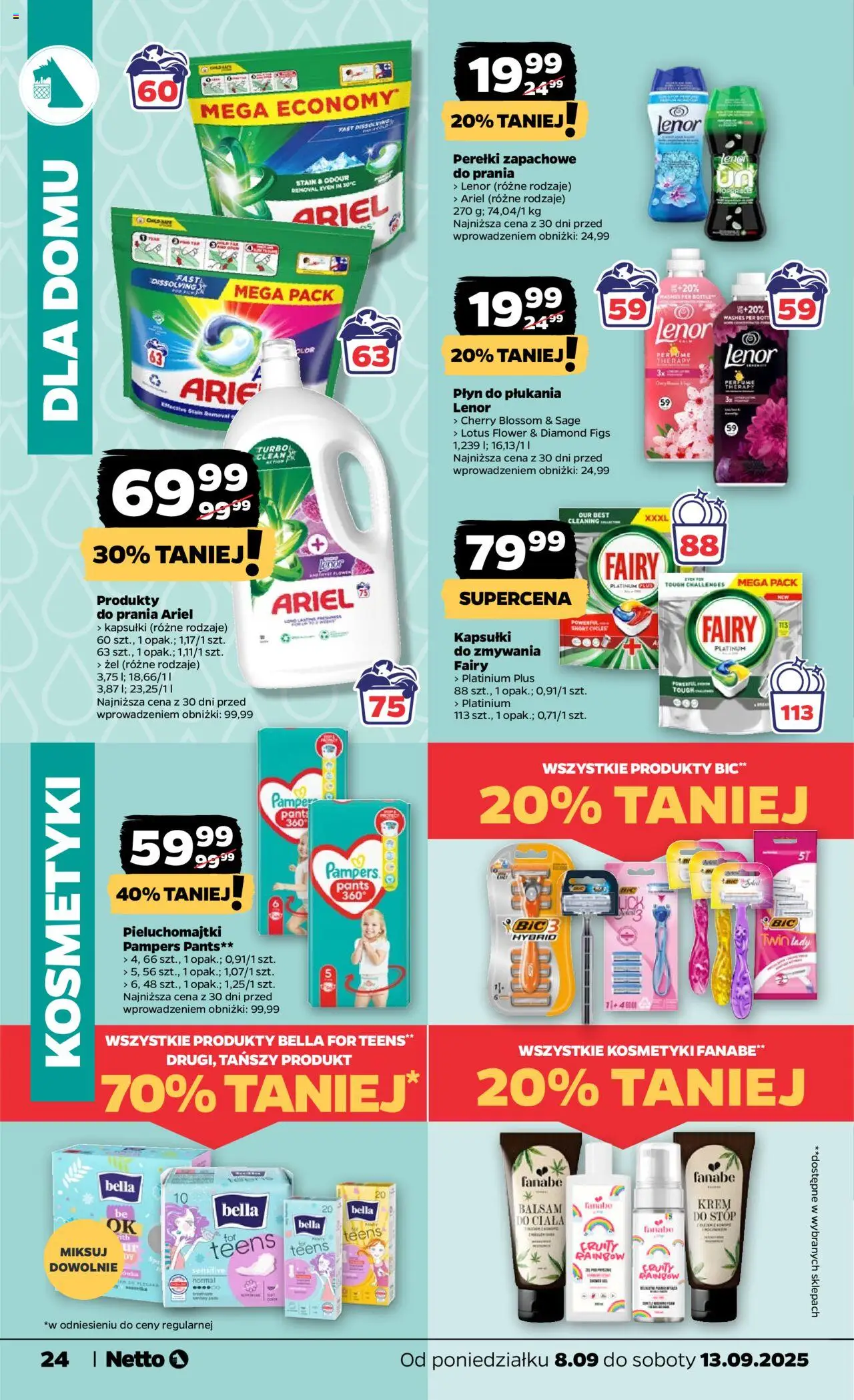 Netto gazetka - Spożywcza od 08.09.2025 | Strona: 24 | Produkty: Pampers, Ariel, Fairy, Krem