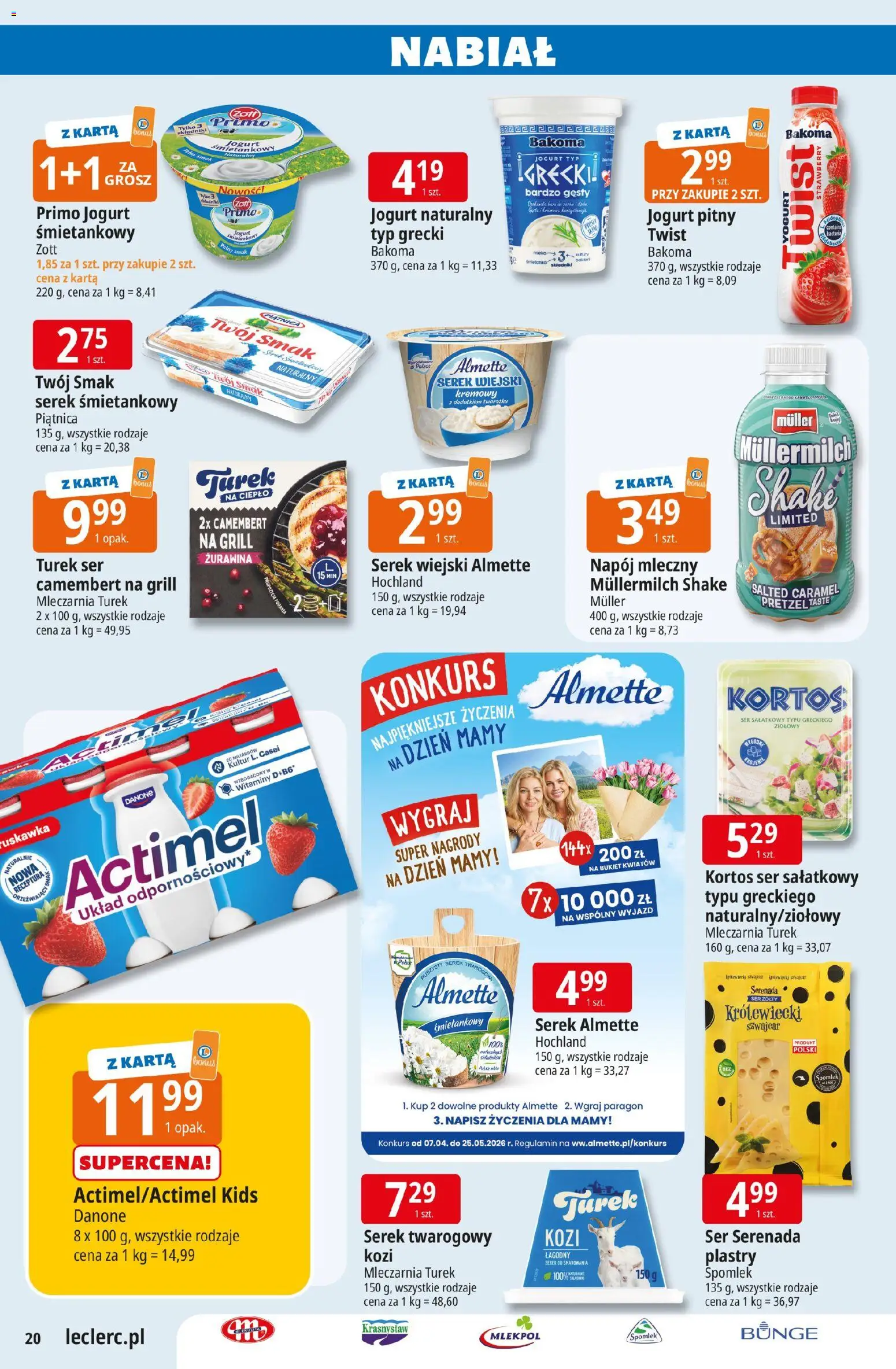 E.Leclerc gazetka - Elbląg od 21.04.2026 | Strona: 20 | Produkty: Ser żółty, Karta, Serek wiejski, Jogurt