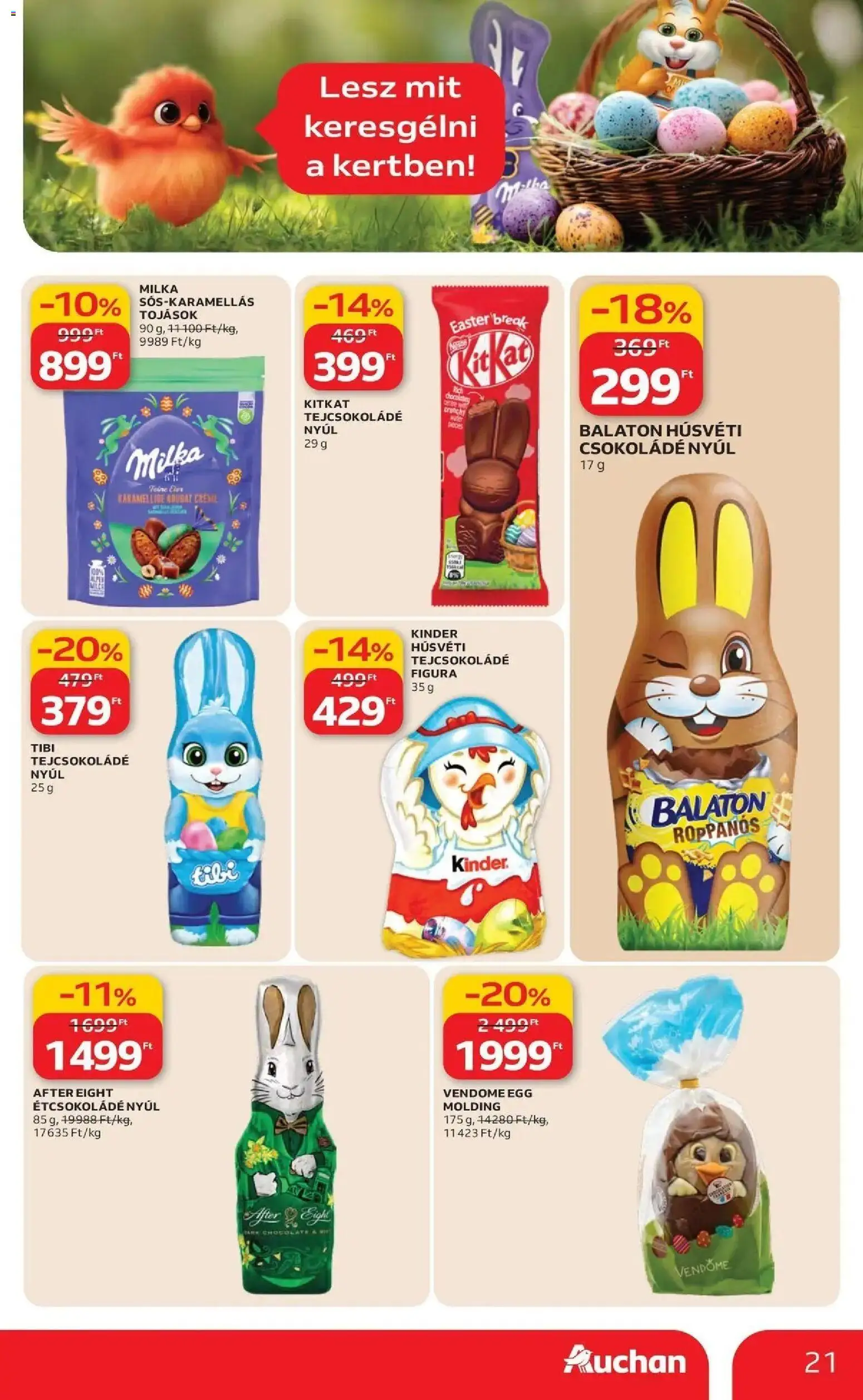 Auchan akciós ujság - amely érvényes a következő dátumtól: 19.03.2026 | Oldal: 21 | Termékek: Étcsokoládé, Tejcsokoládé, Csokoládé