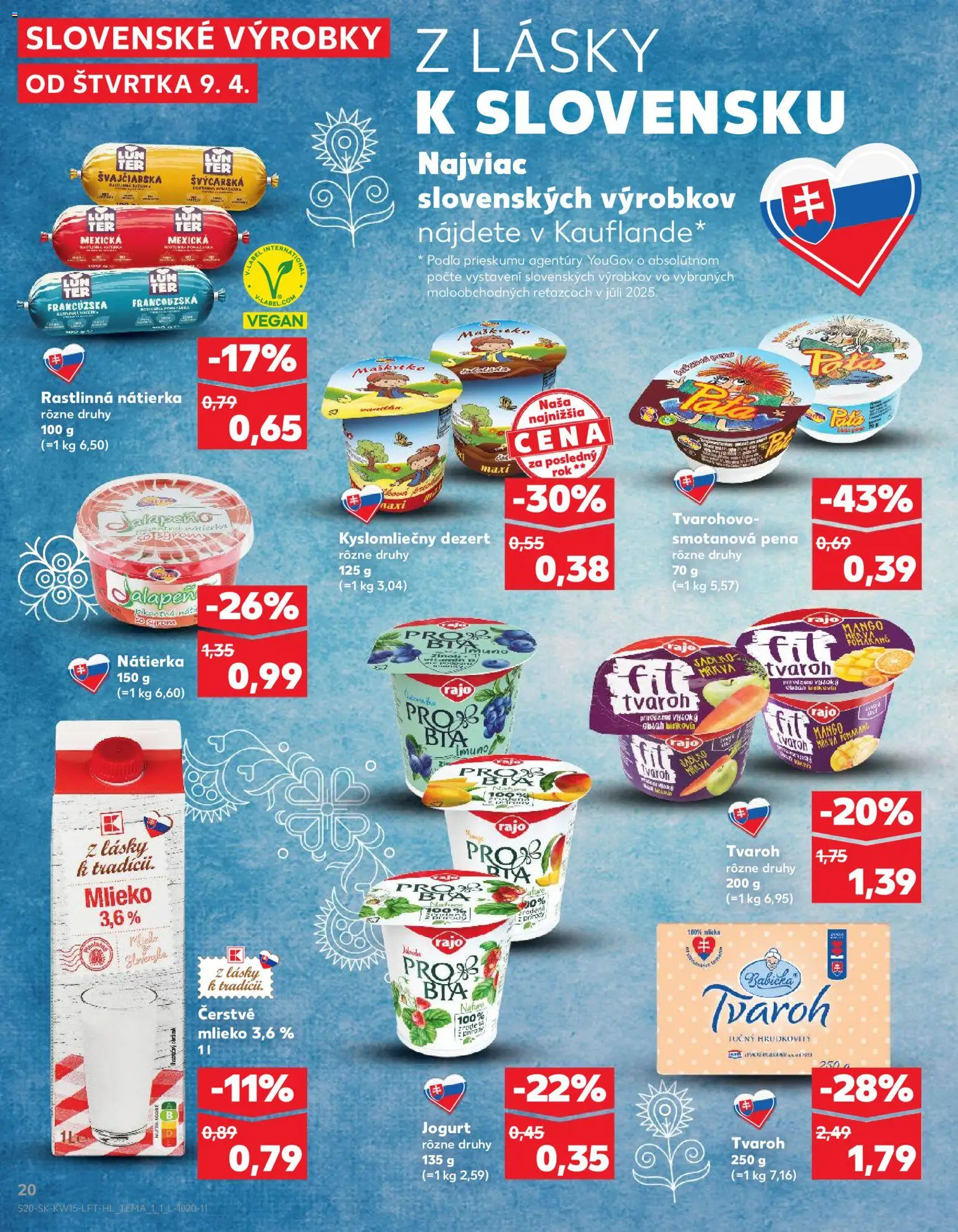 Nové Kaufland akcie – leták je platný od 09.04.2026 | Strana: 20 | Produkty: Mlieko, Jogurt, Mrkva, Mango