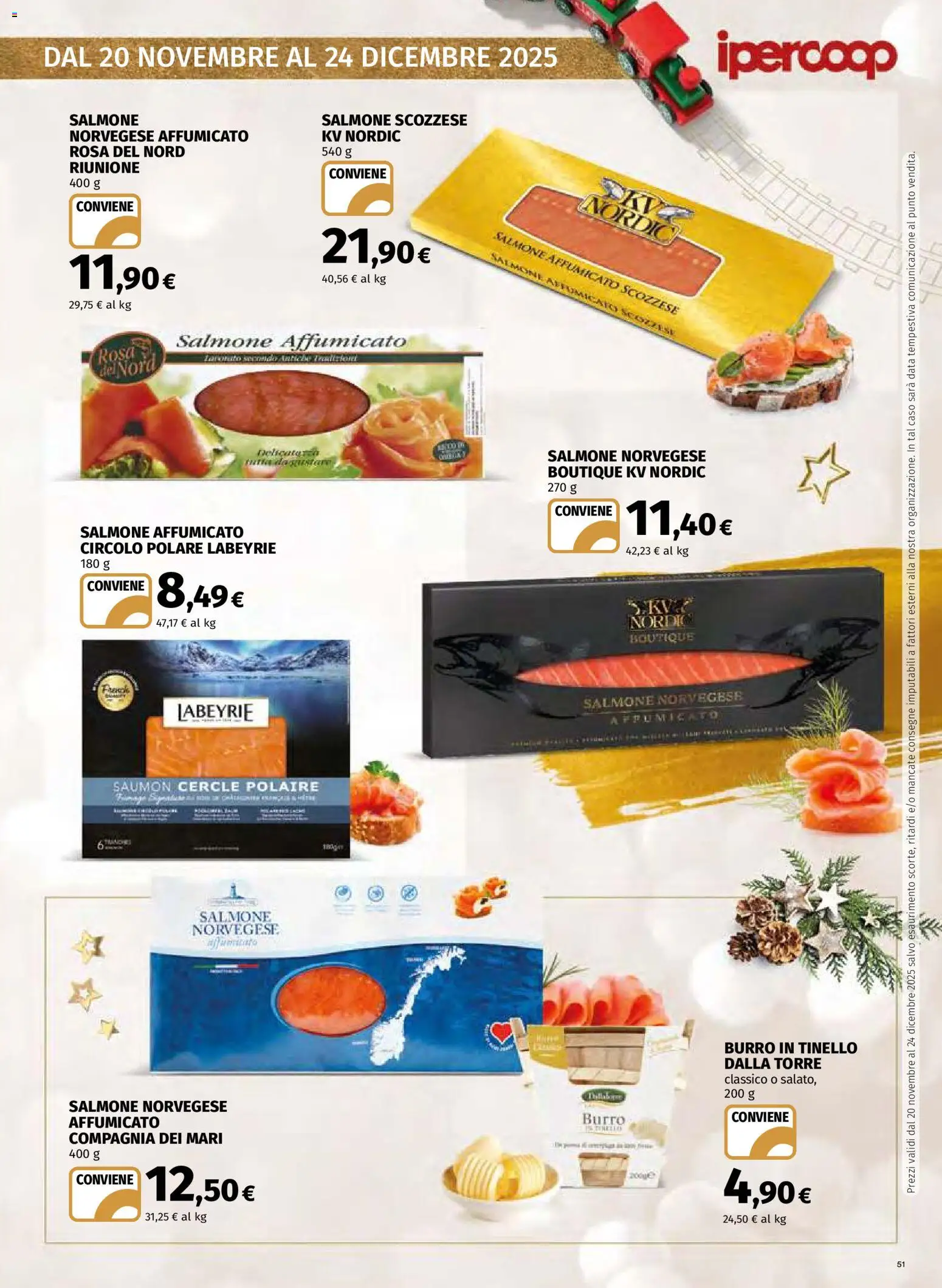 Volantino Ipercoop del 20.11.2025 | Pagina: 51 | Prodotti: Salmone affumicato, Salmone, Burro, Data