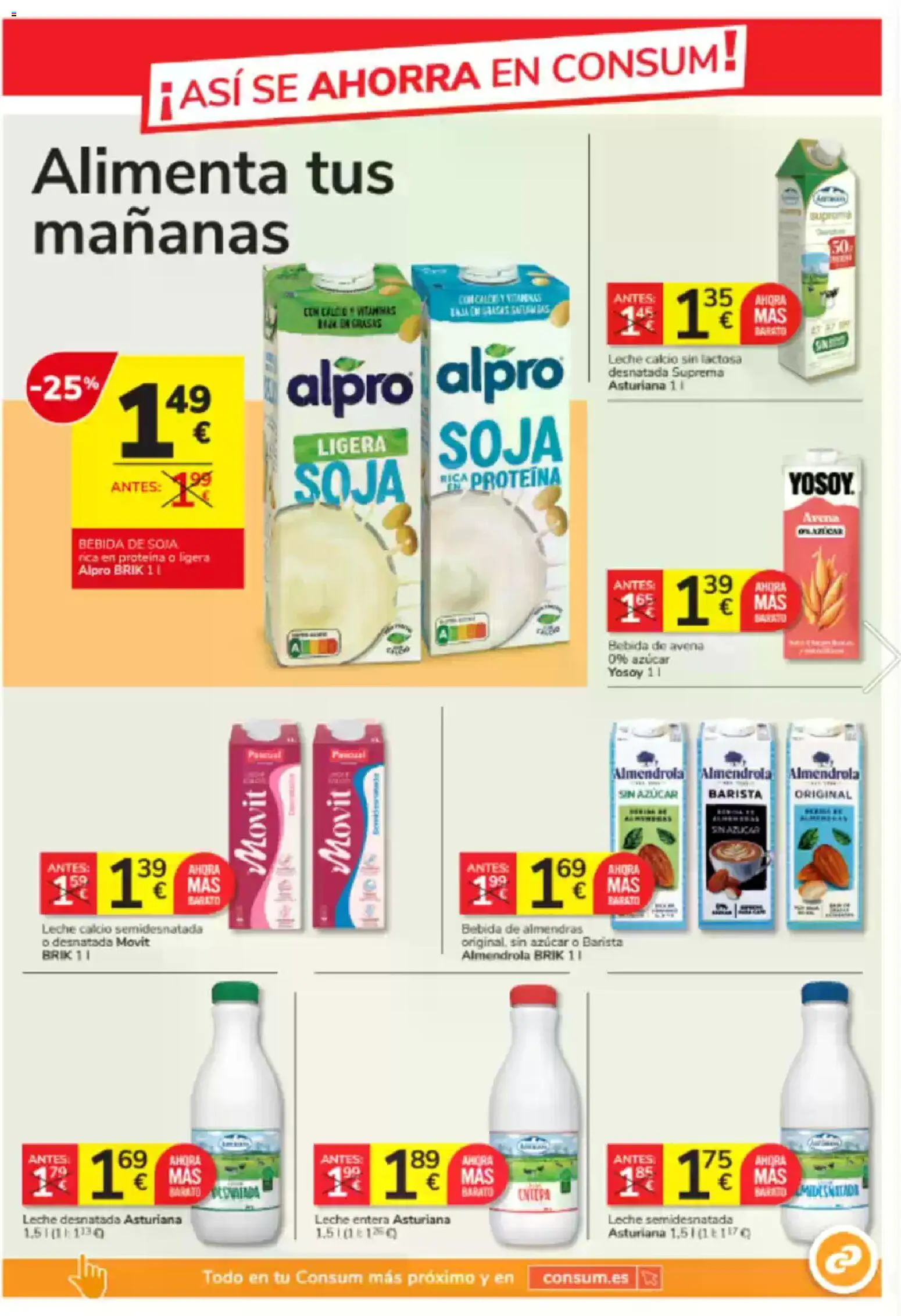 Consum folleto │ válido desde el 23.10.2025 | Página: 3 | Productos: Leche desnatada, Leche entera, Bebida de almendras, Bebida de avena