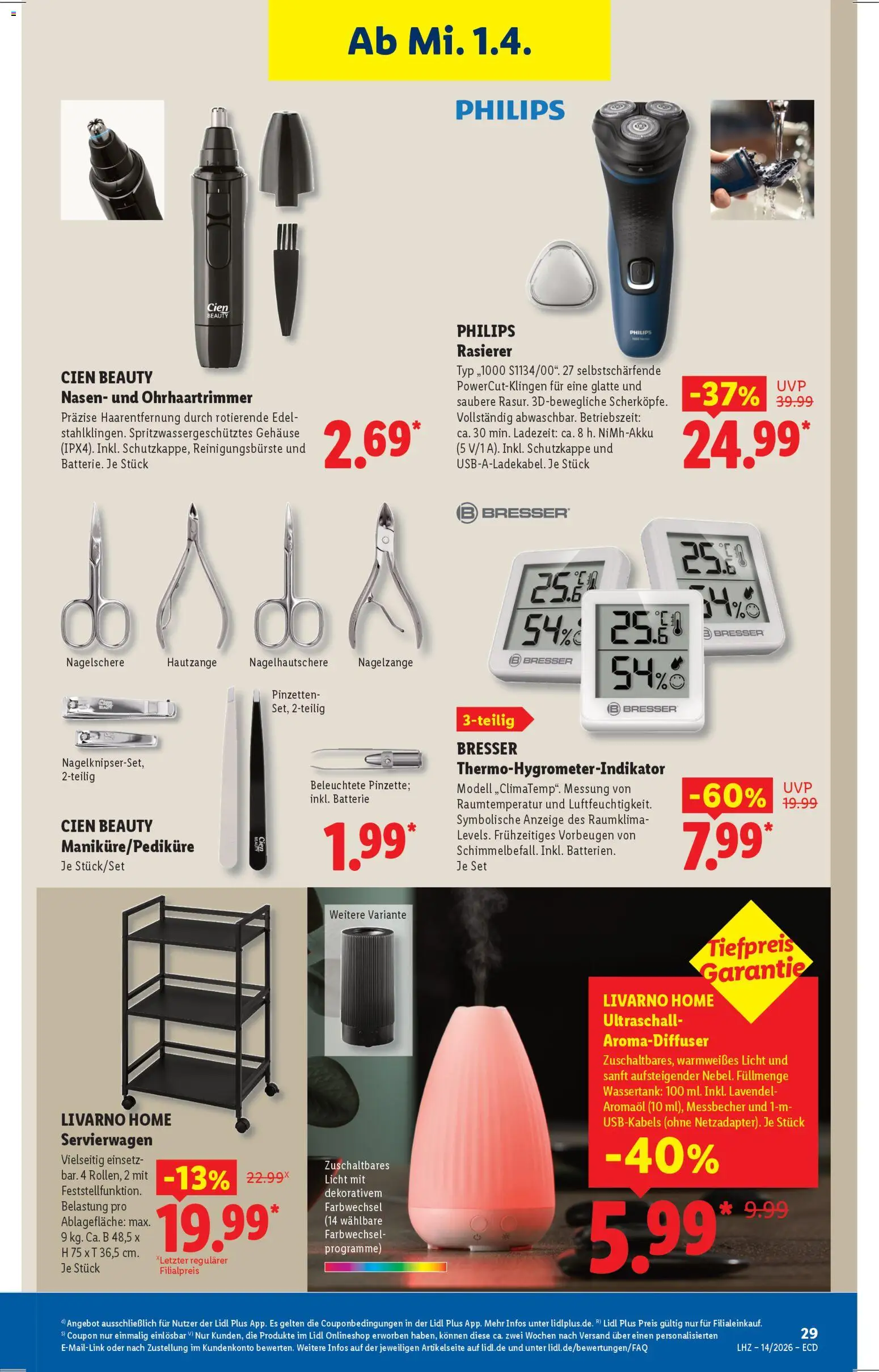 Lidl Prospekt – gültig ab 30.03.2026 | Seite: 23 | Produkte: Rasierer, Servierwagen, Batterie, Nagelschere