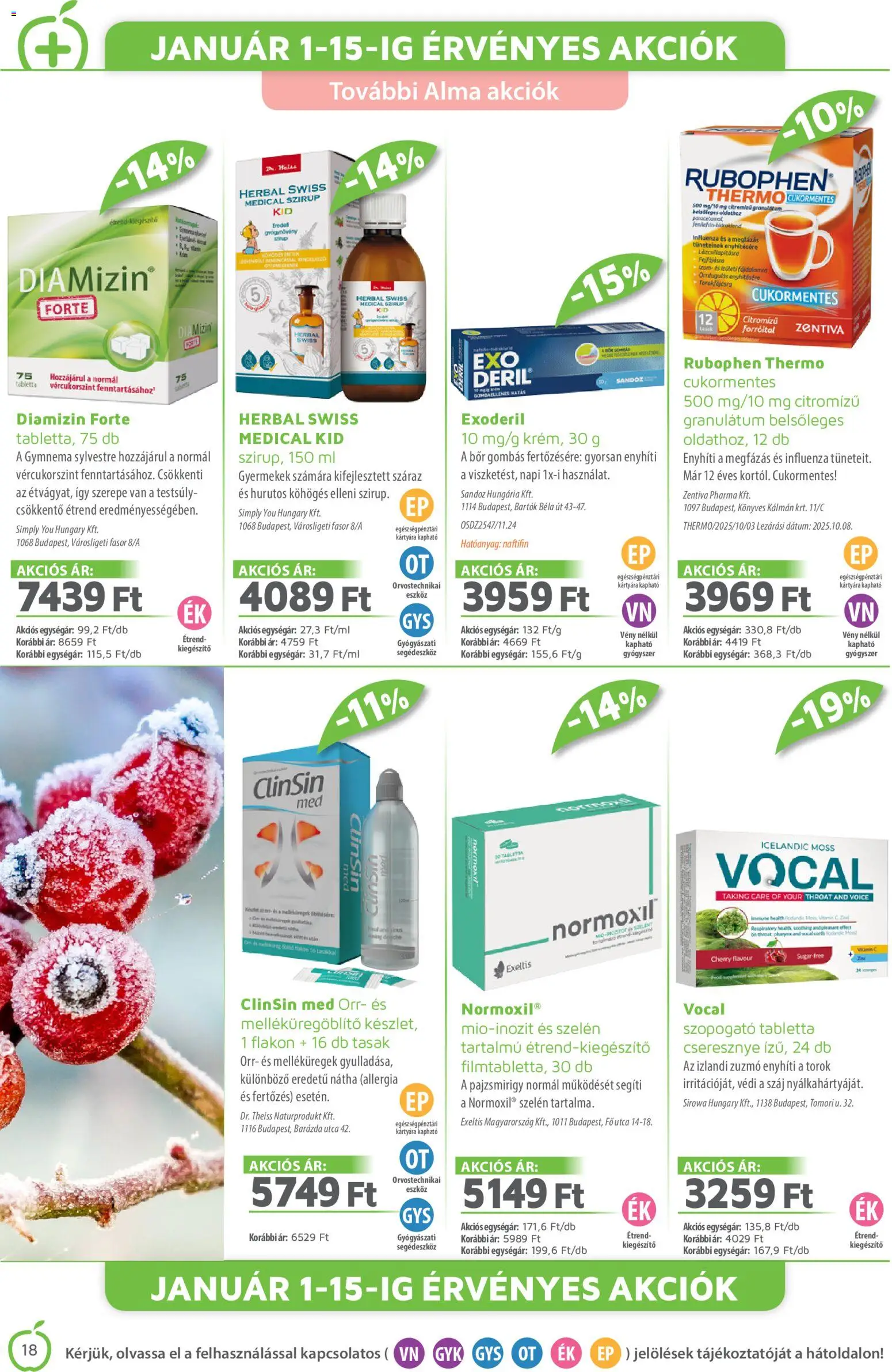 Alma Gyógyszertárak akciós ujság - amely érvényes a következő dátumtól: 01.01.2026 | Oldal: 18 | Termékek: Cseresznye, Bor, Alma