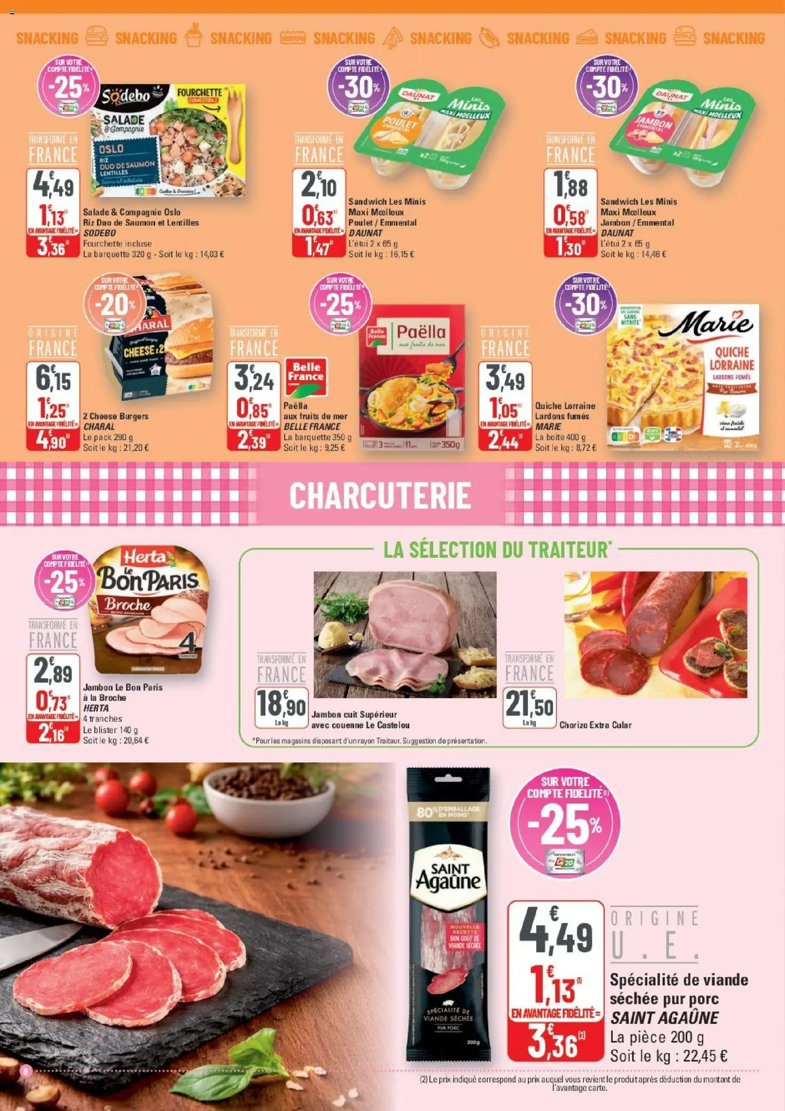 {H1} | Page: 8 | Produits: Chorizo, Sandwich, Lardons, Jambon