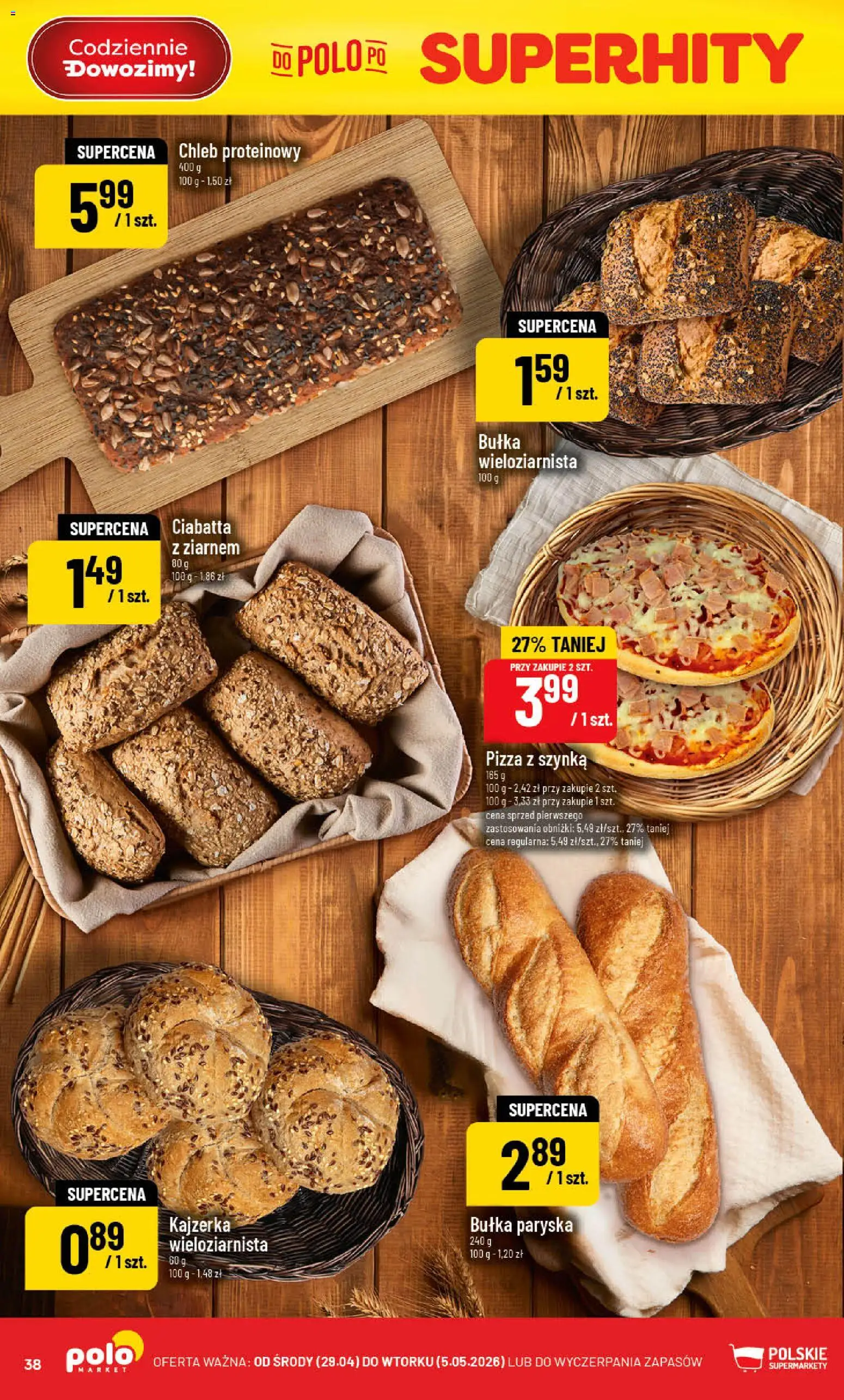 POLOmarket gazetka od 29.04.2026 | Strona: 38 | Produkty: Chleb proteinowy, Bułka, Chleb, Ciabatta