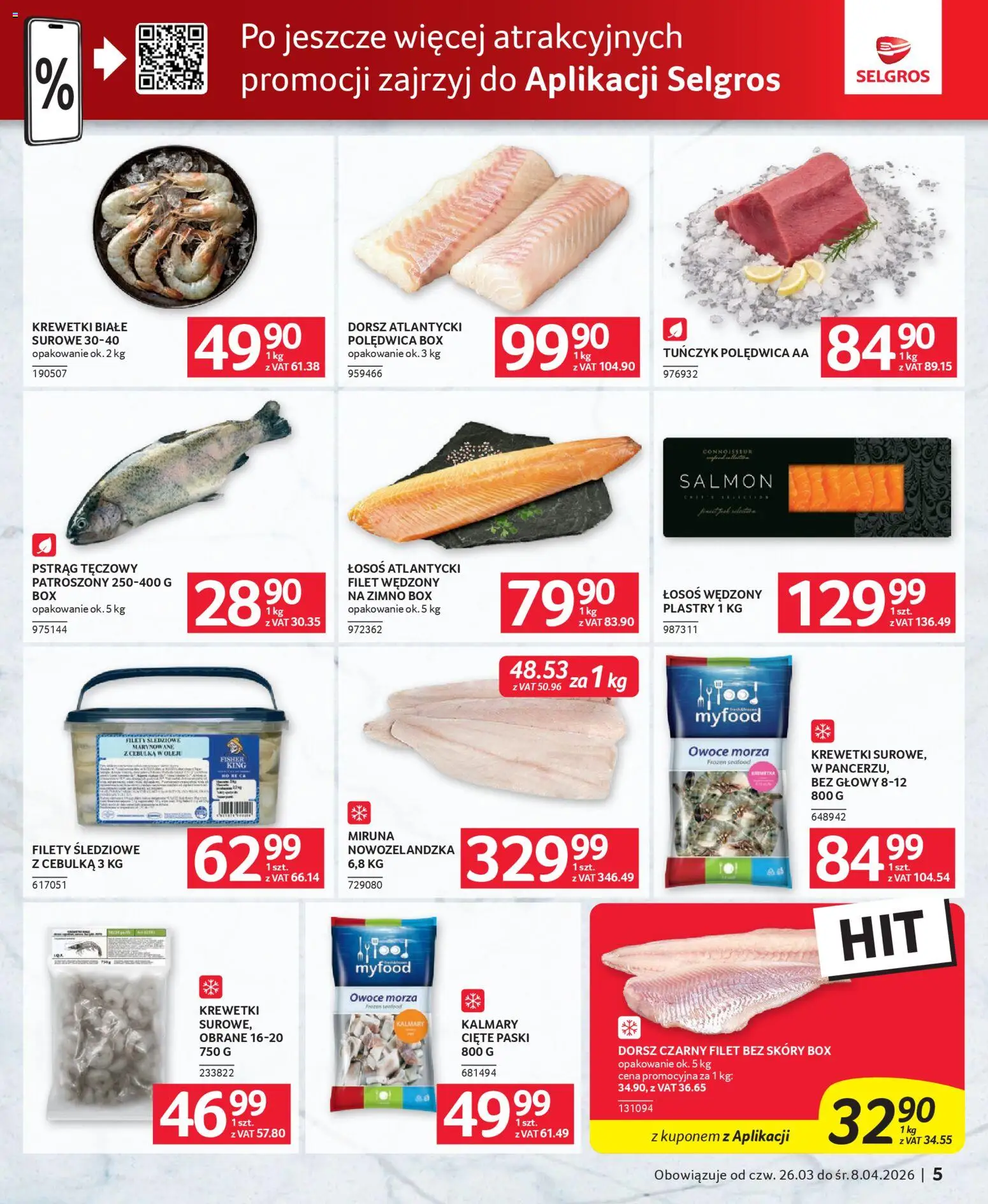 Selgros cash&carry gazetka - Oferta dla gastronomii od 26.03.2026 | Strona: 5 | Produkty: Łosoś wędzony, Dorsz atlantycki, Pstrąg, Owoce morza