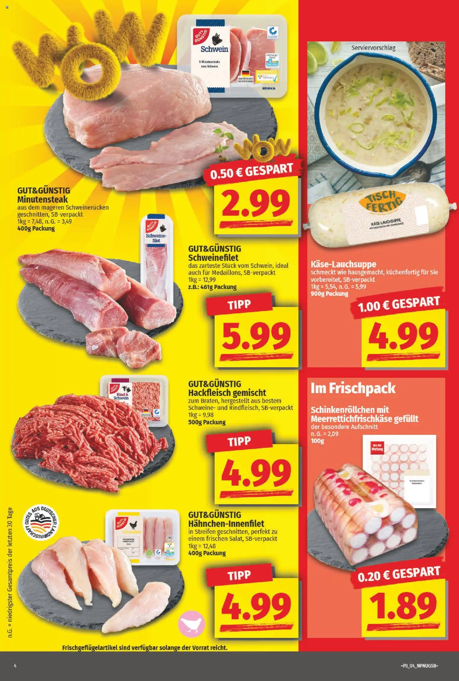 NP Discount Prospekt 	 – gültig ab 12.01.2026 | Seite: 4 | Produkte: Tisch, Schweinefilet, Schweinerucken, Hackfleisch
