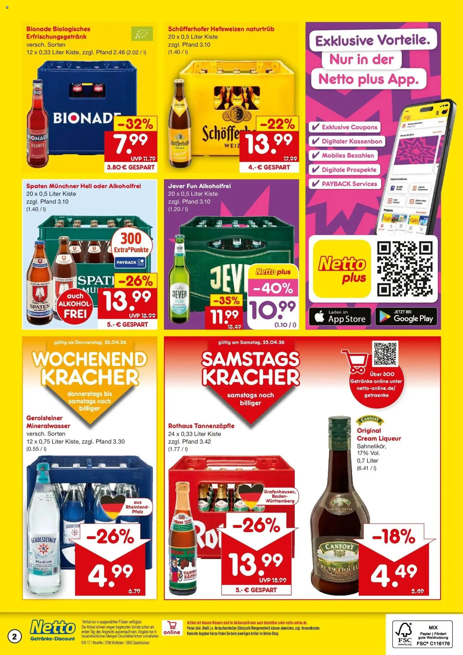 Netto Marken-Discount Prospekt Saarbrücken	 – gültig ab 20.04.2026 | Seite: 2 | Produkte: Bionade, Mineralwasser, Jever, Gerolsteiner