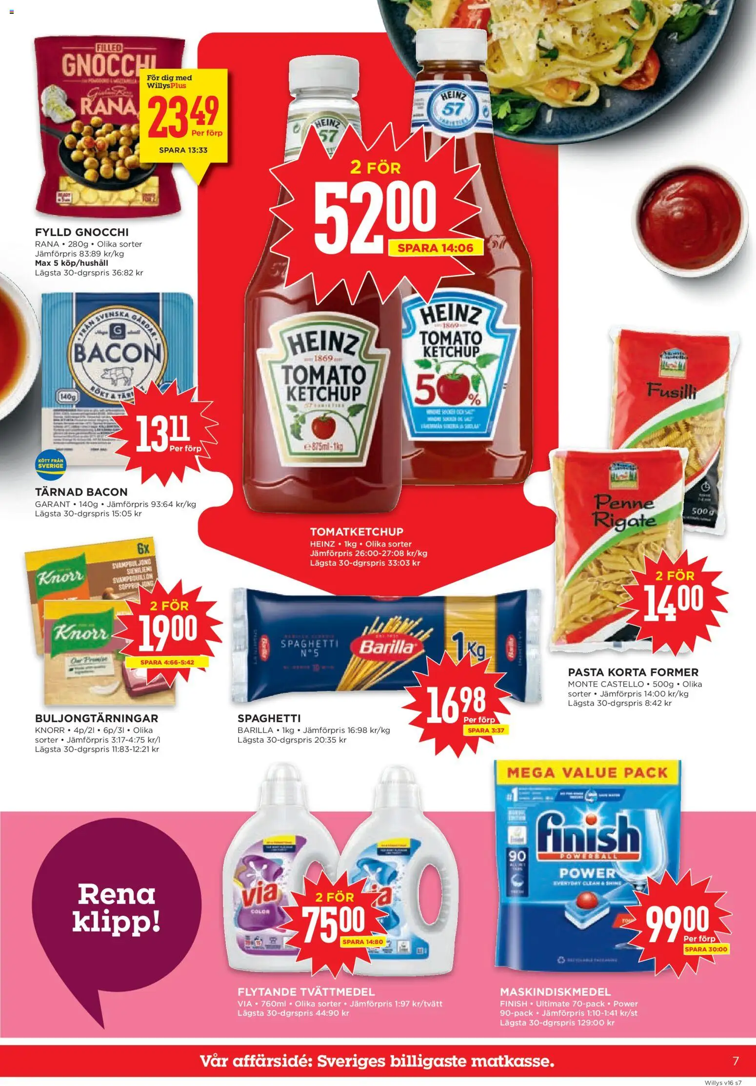 Willys reklamblad aktuell från 13.04.2026 | Sida: 7 | Produkter: Bacon, Spaghetti, Pasta, Ketchup