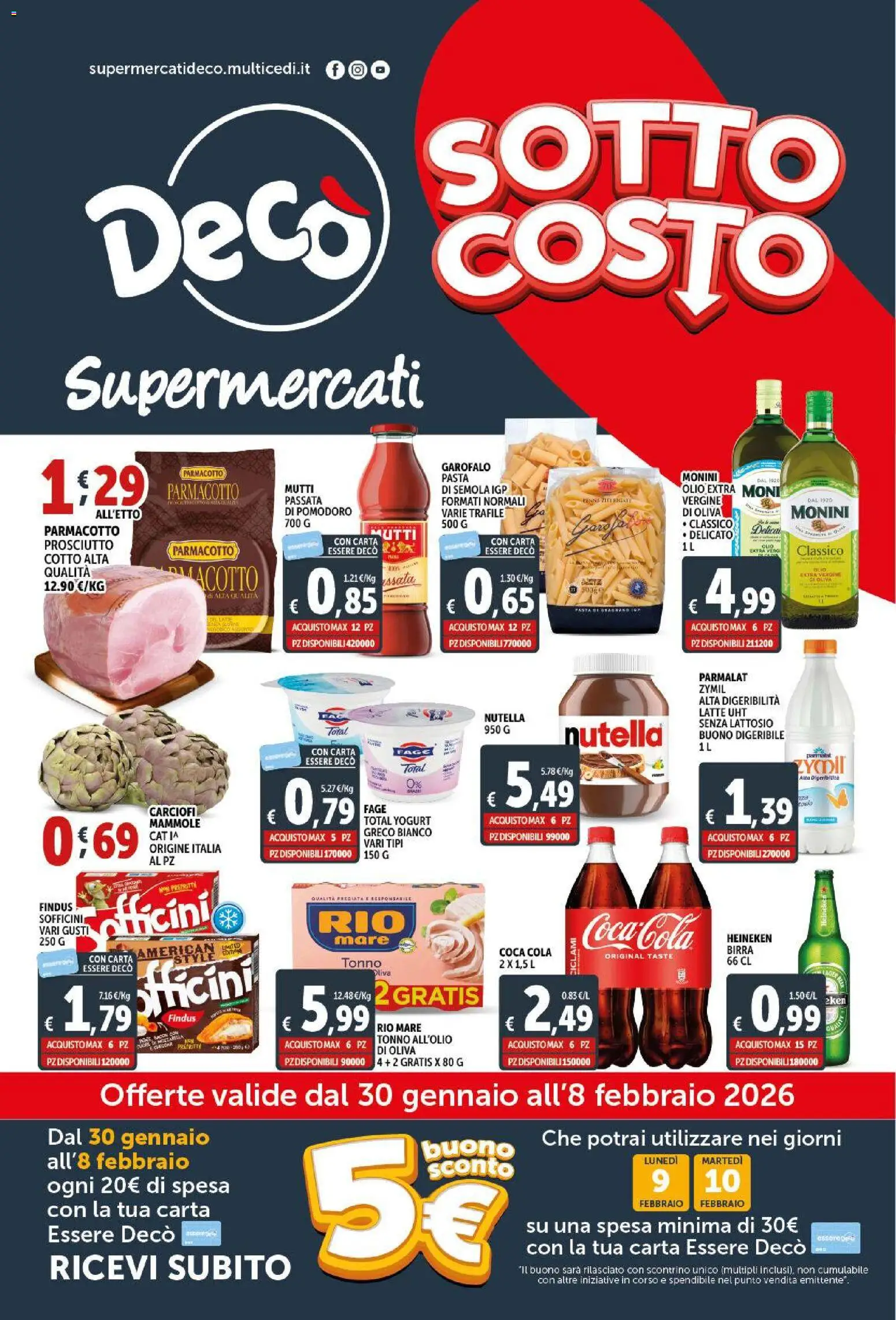 Volantino Decò del 30.01.2026 | Pagina: 1 | Prodotti: Birra, Carciofi, Heineken, Coca Cola