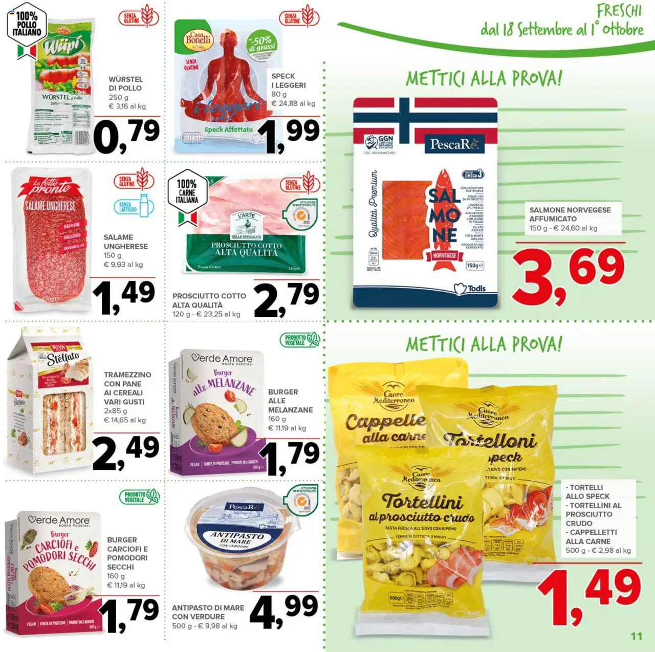 Volantino Todis del 18.09.2025 | Pagina: 11 | Prodotti: Pollo, Cereali, Pasta, Wurstel