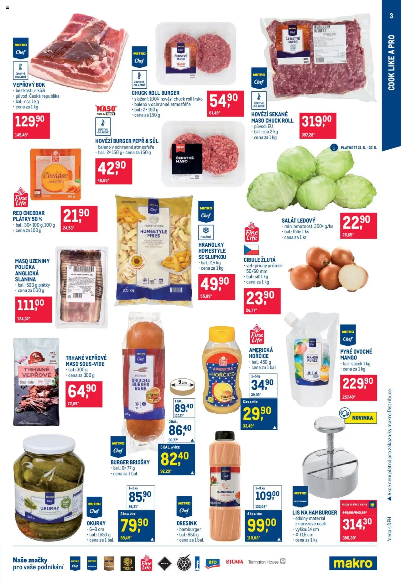 Makro leták - Pro milovníky jídla od 21.05.2025 | Strana: 3 | Produkty: Polička, Burger, Mango, Anglická slanina