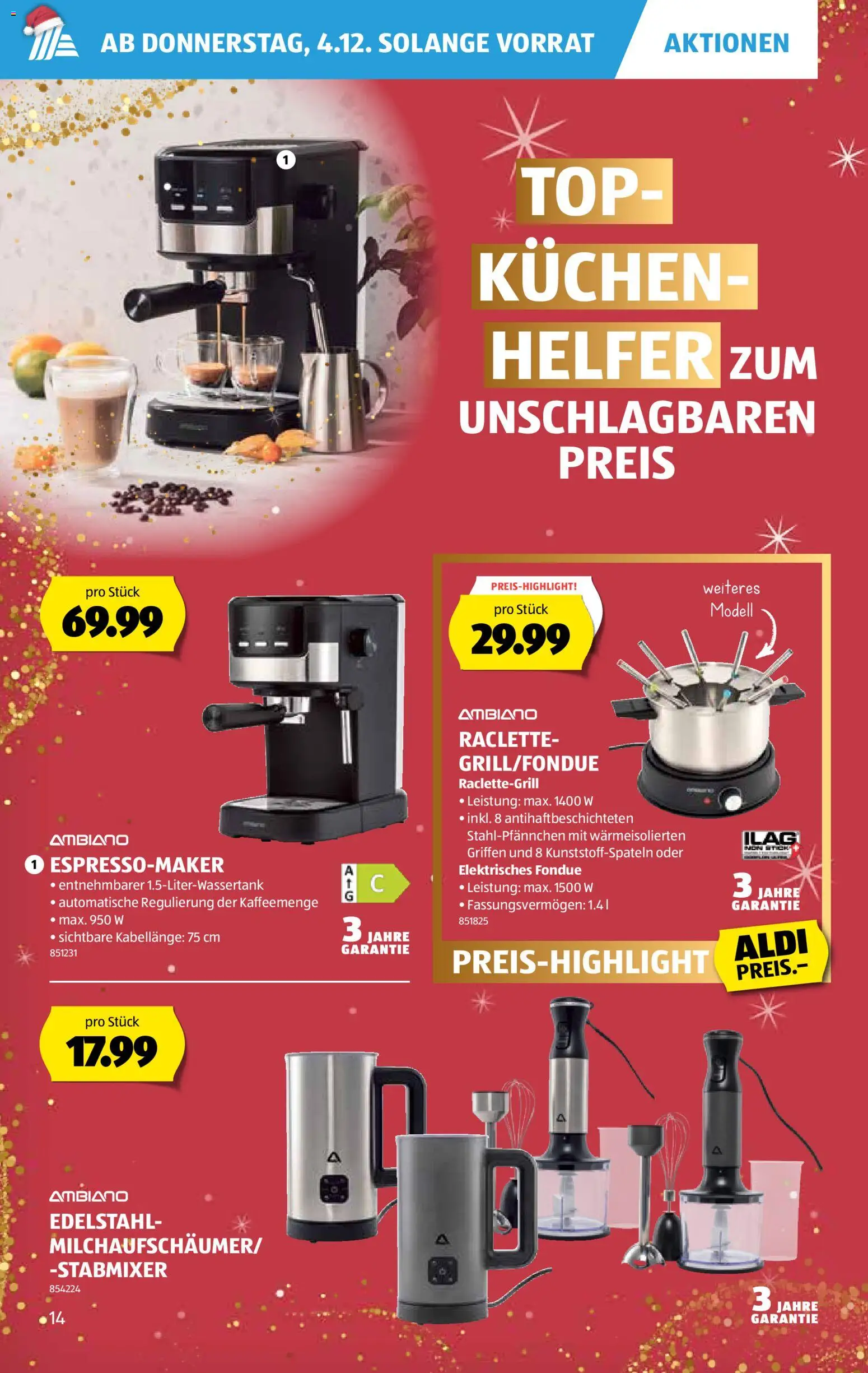 Aldi Aktionen – gültig ab 04.12.2025 | Seite: 15 | Produkte: Raclette, Fondue, Stabmixer, Top