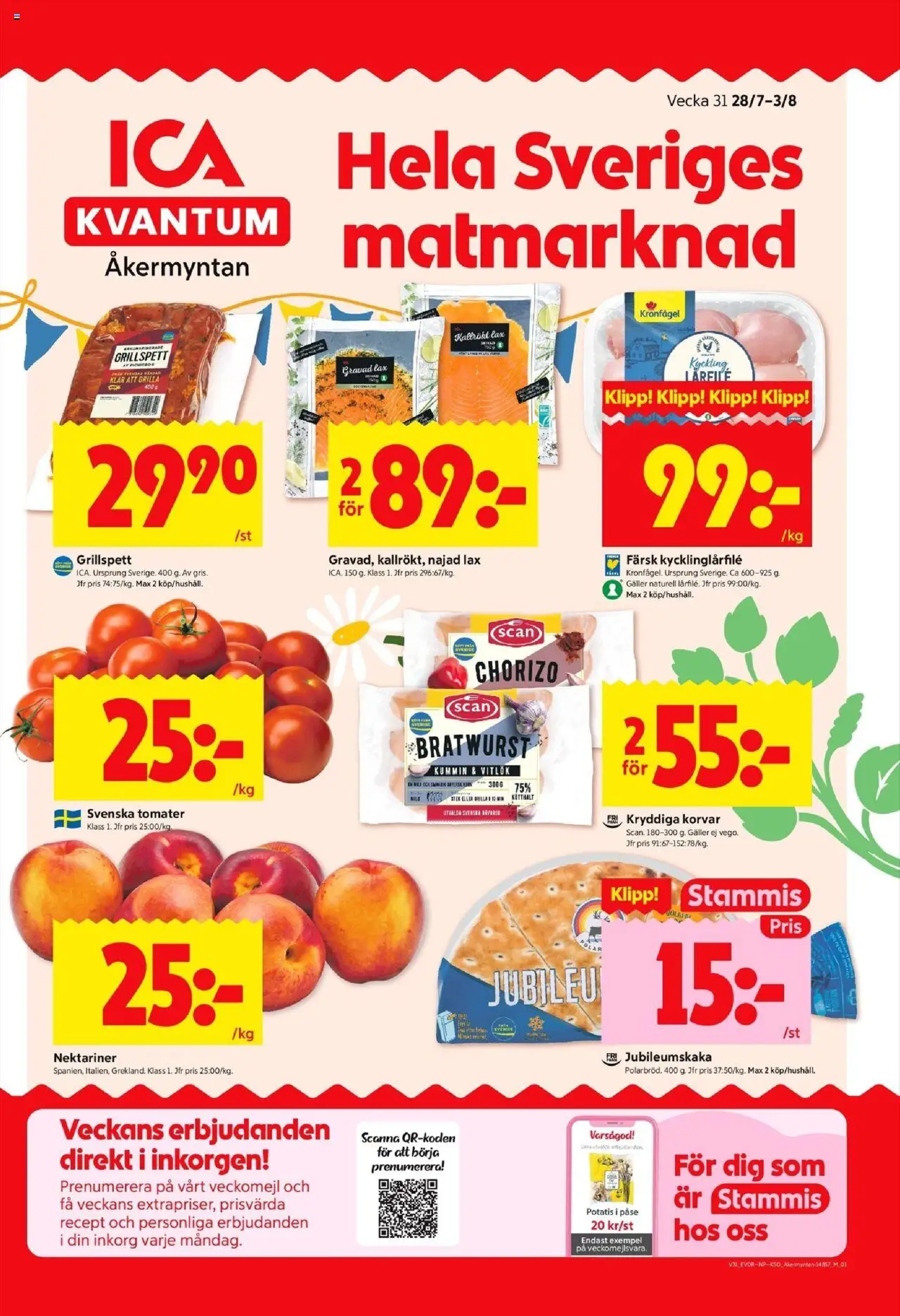 ICA Kvantum reklamblad aktuell från 28.07.2025 | Sida: 1 | Produkter: Galler, Tomater, Potatis, Chorizo