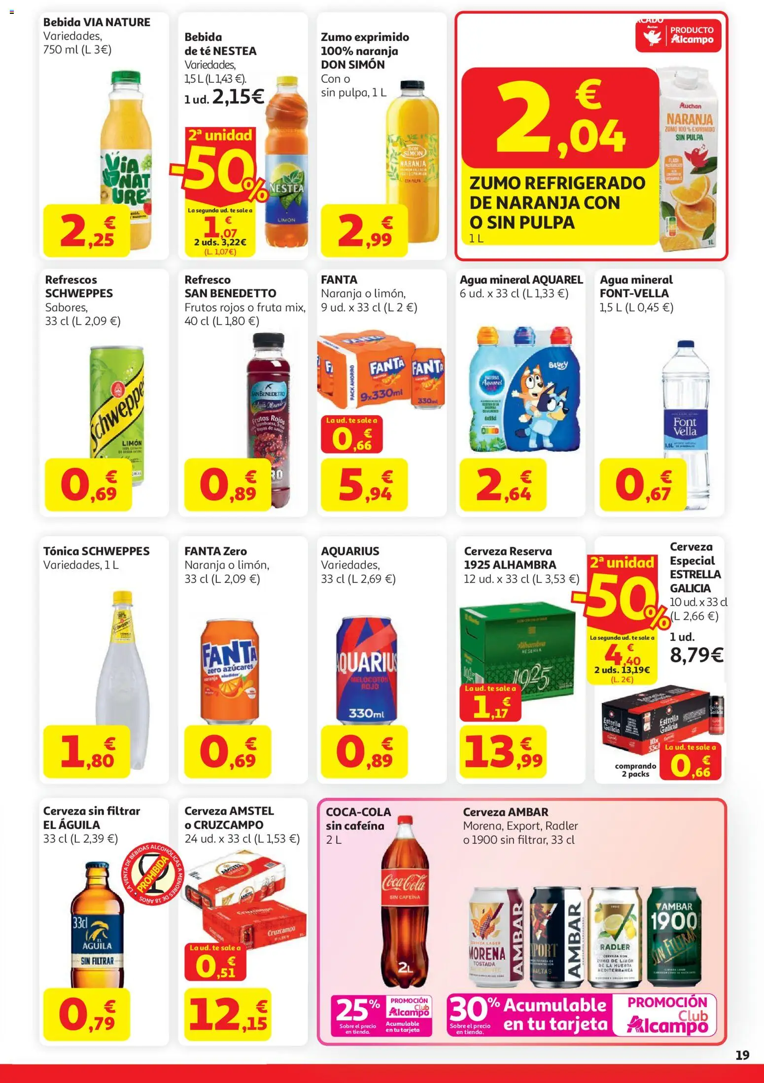 Alcampo HG Nacional │ válido desde el 21.04.2026 | Página: 19 | Productos: Cerveza, Ροζ πιπέρι, Té, Agua mineral