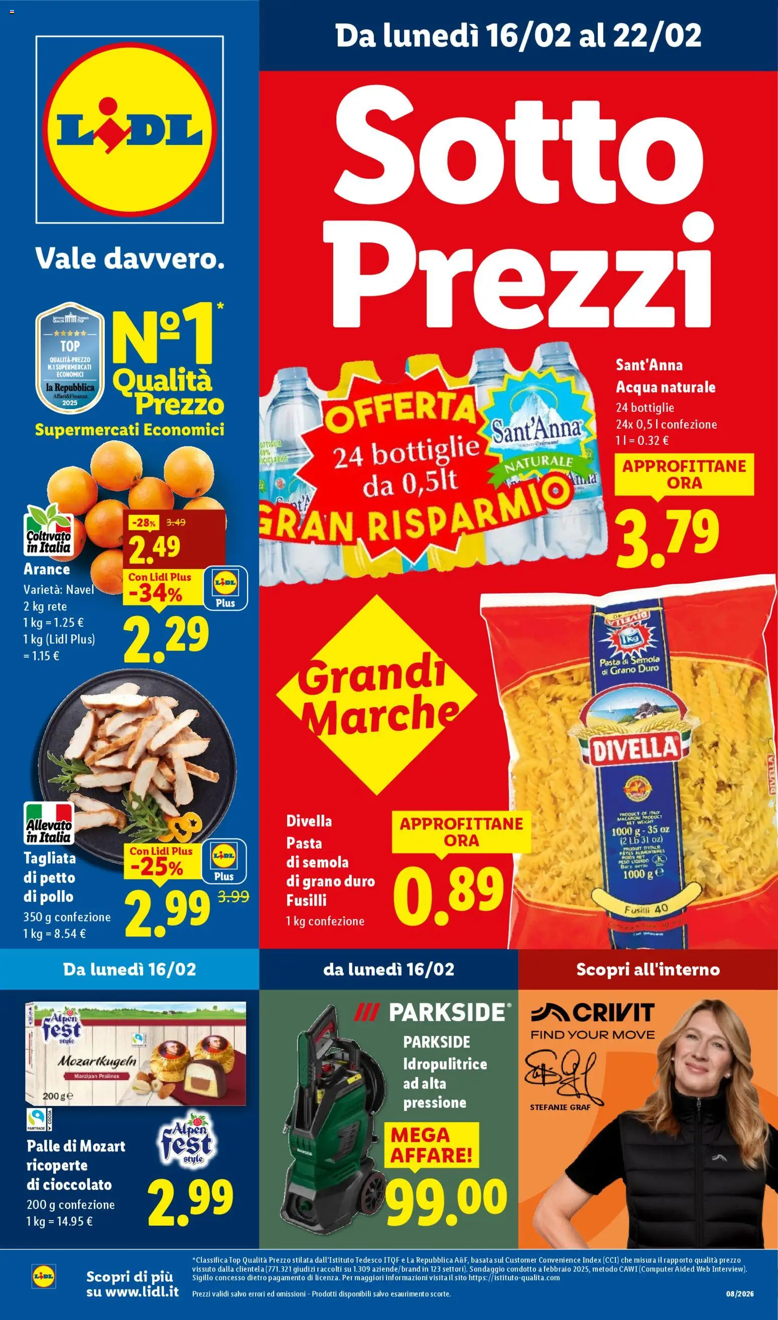 Volantino Lidl del 16.02.2026 | Pagina: 1 | Prodotti: Cioccolato, Pollo, Pasta, Fusilli