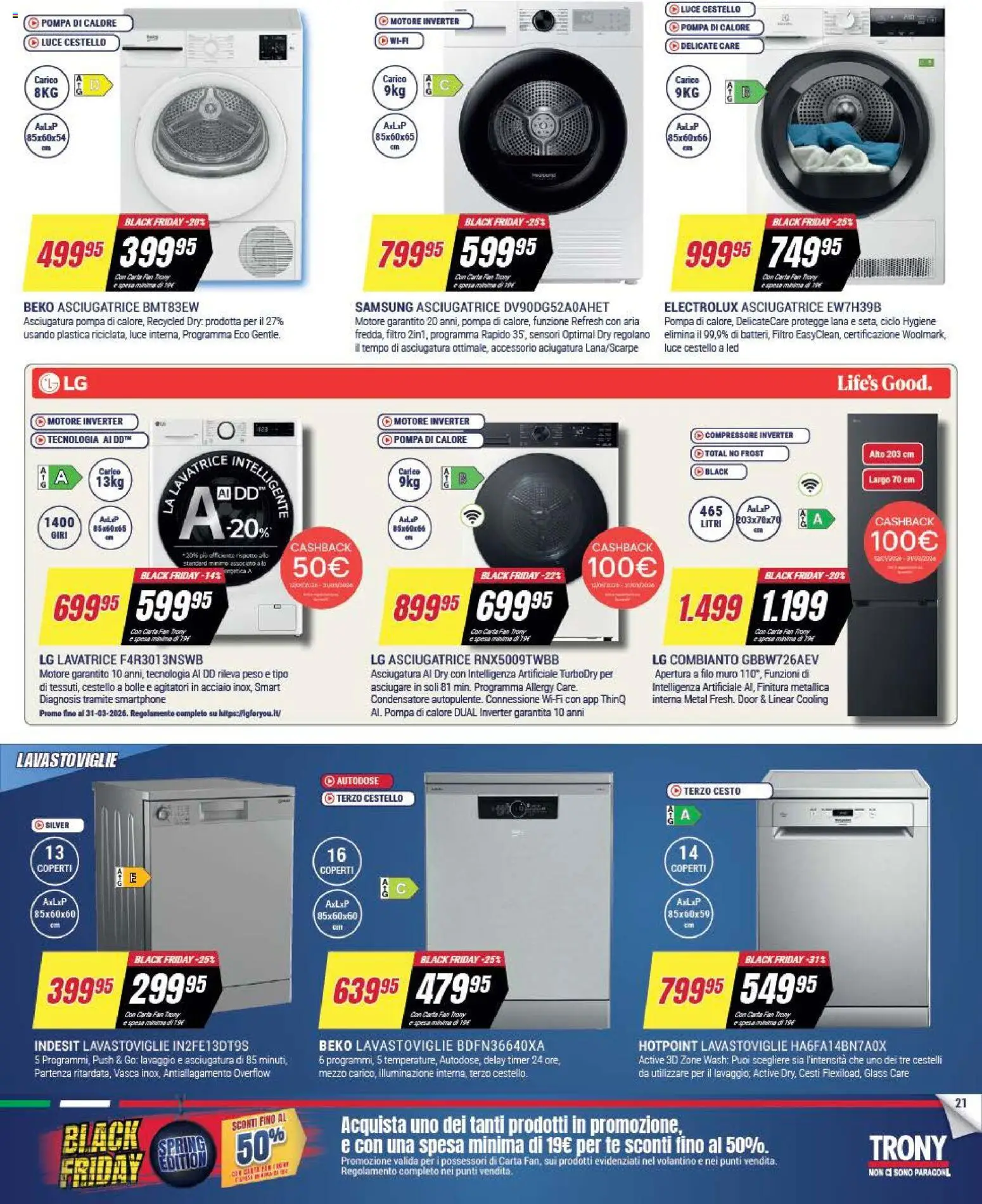 Volantino Trony volantino Calabria del 19.03.2026 | Pagina: 21 | Prodotti: Asciugatrice, Lavastoviglie, Fan, Samsung