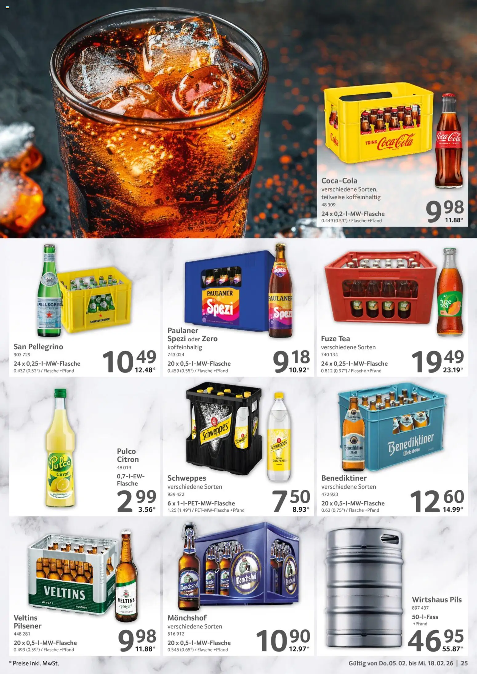 Selgros Gastronomie – gültig ab 05.02.2026 | Seite: 25 | Produkte: Monchshof, Fuze tea, Paulaner spezi, Paulaner