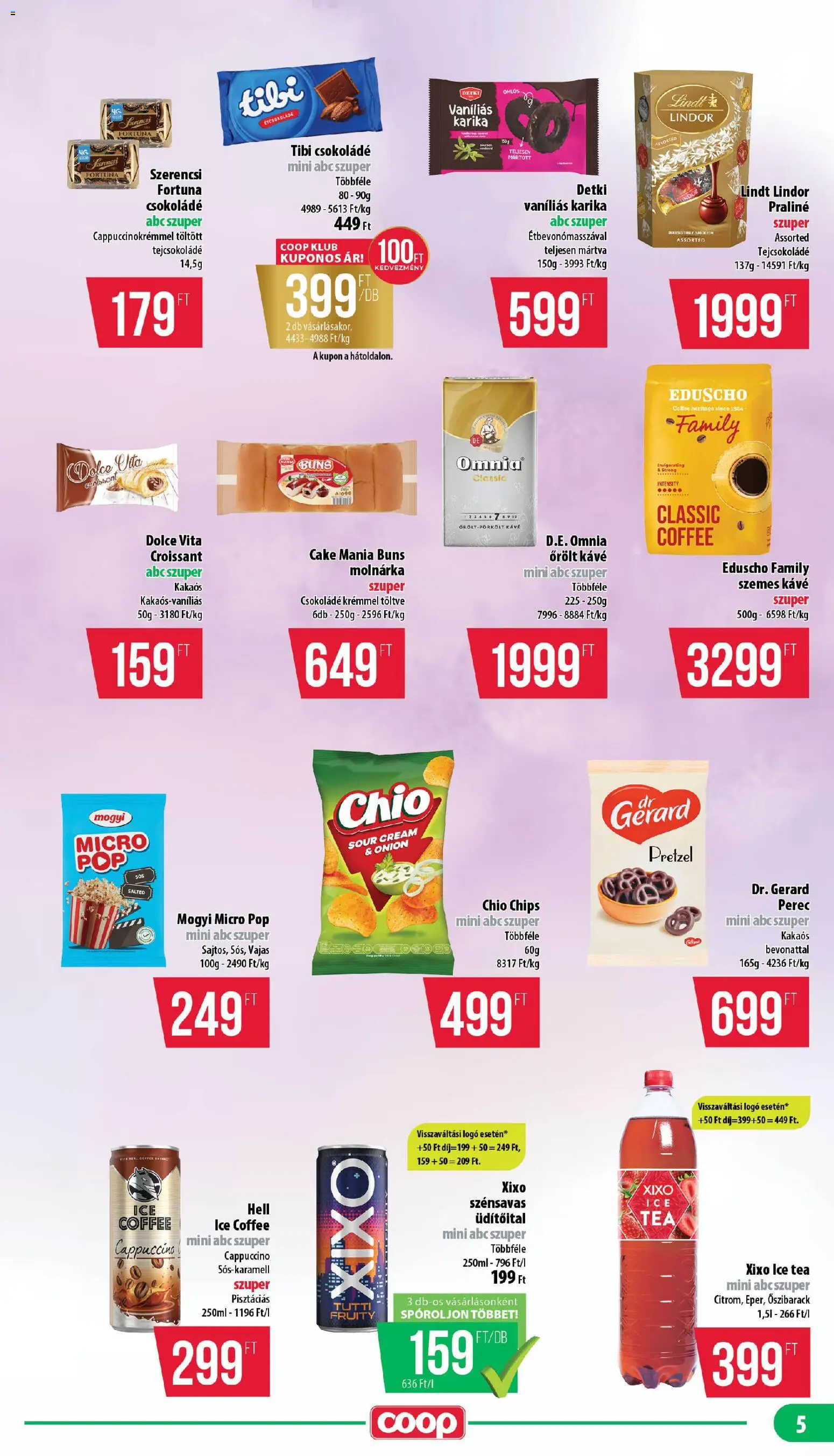 COOP akciós ujság - amely érvényes a következő dátumtól: 16.04.2026 | Oldal: 5 | Termékek: Chips, Ice tea, Tea, Őrölt kávé