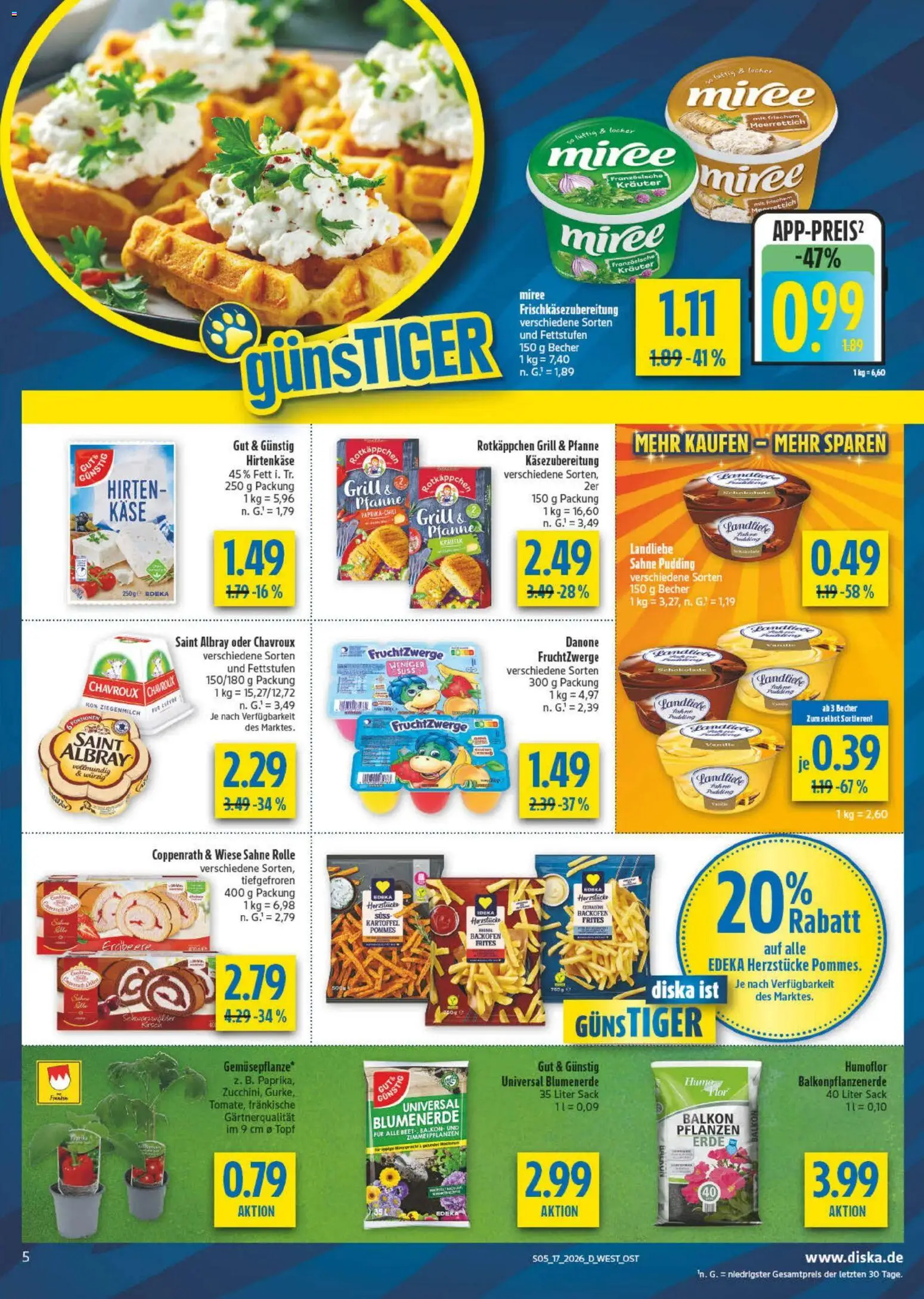 Diska Prospekt 	 – gültig ab 20.04.2026 | Seite: 5 | Produkte: Pommes, Blumenerde, Backofen, Sahne