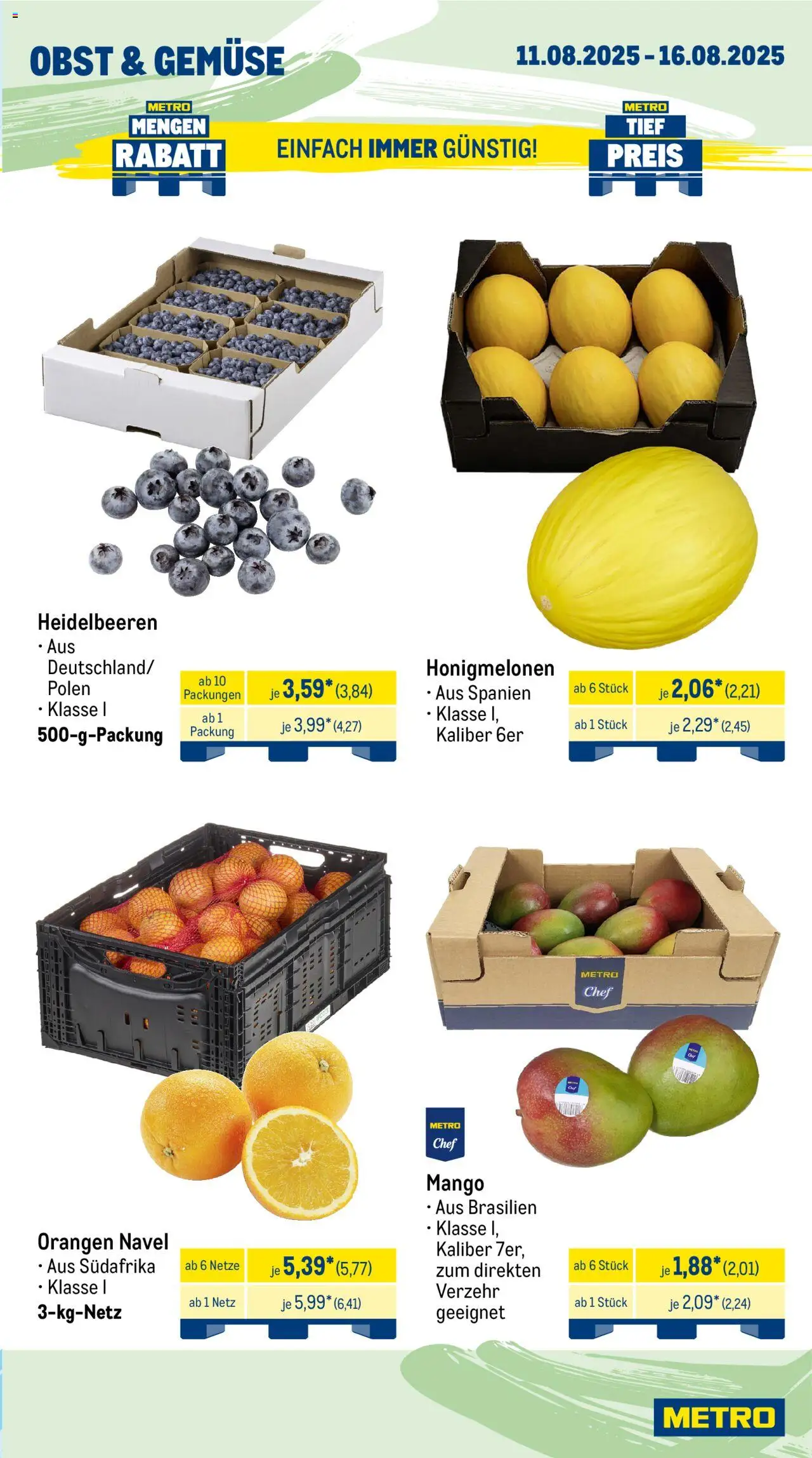 Metro Prospekt 	 - gültig ab dem 11.08.2025 | Seite: 7 | Produkte: Orangen, Gemüse, Obst, Mango