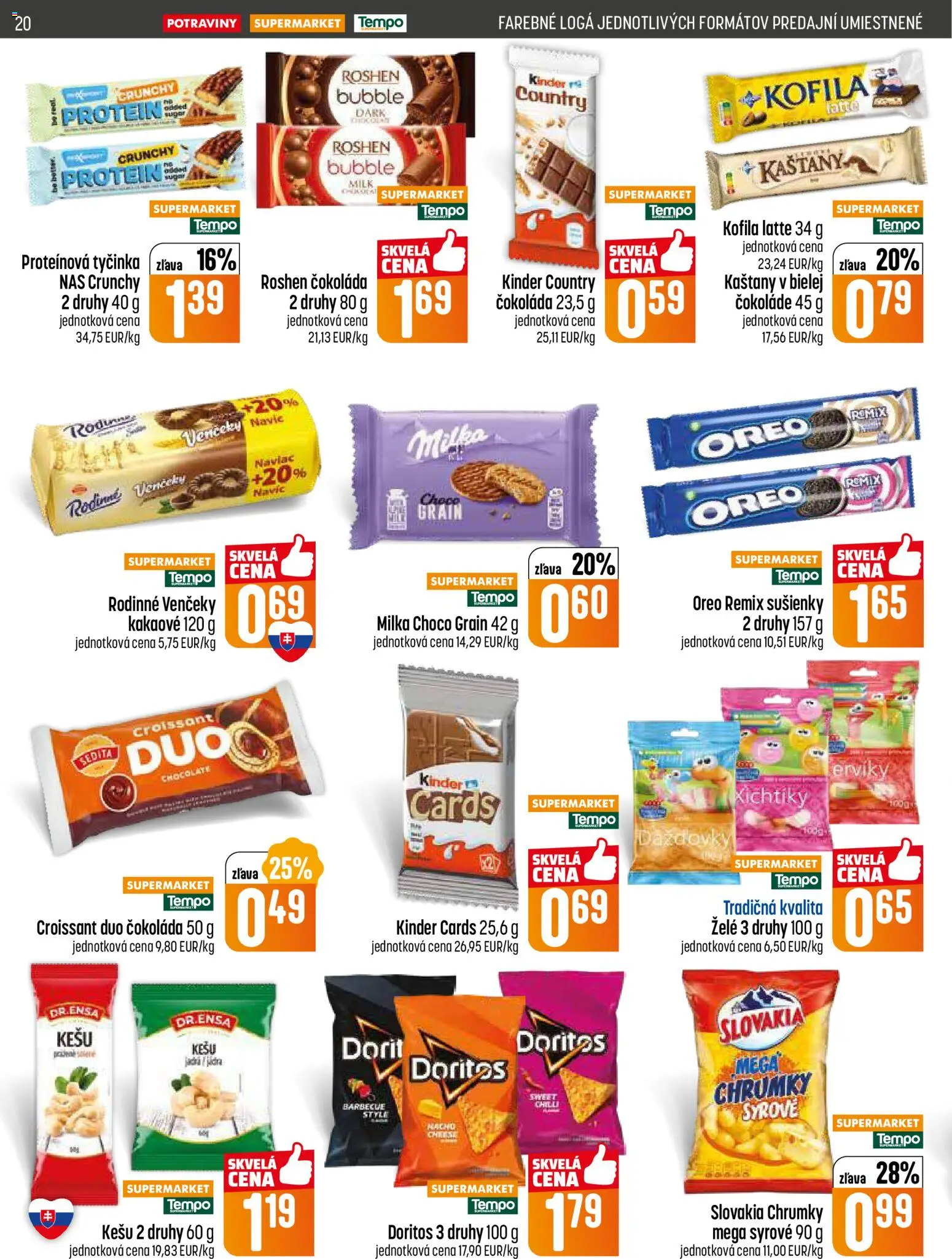 Nové COOP Jednota akcie – leták je platný od 15.01.2026 | Strana: 20 | Produkty: Protein, Kinder, Čokoláda, Milka