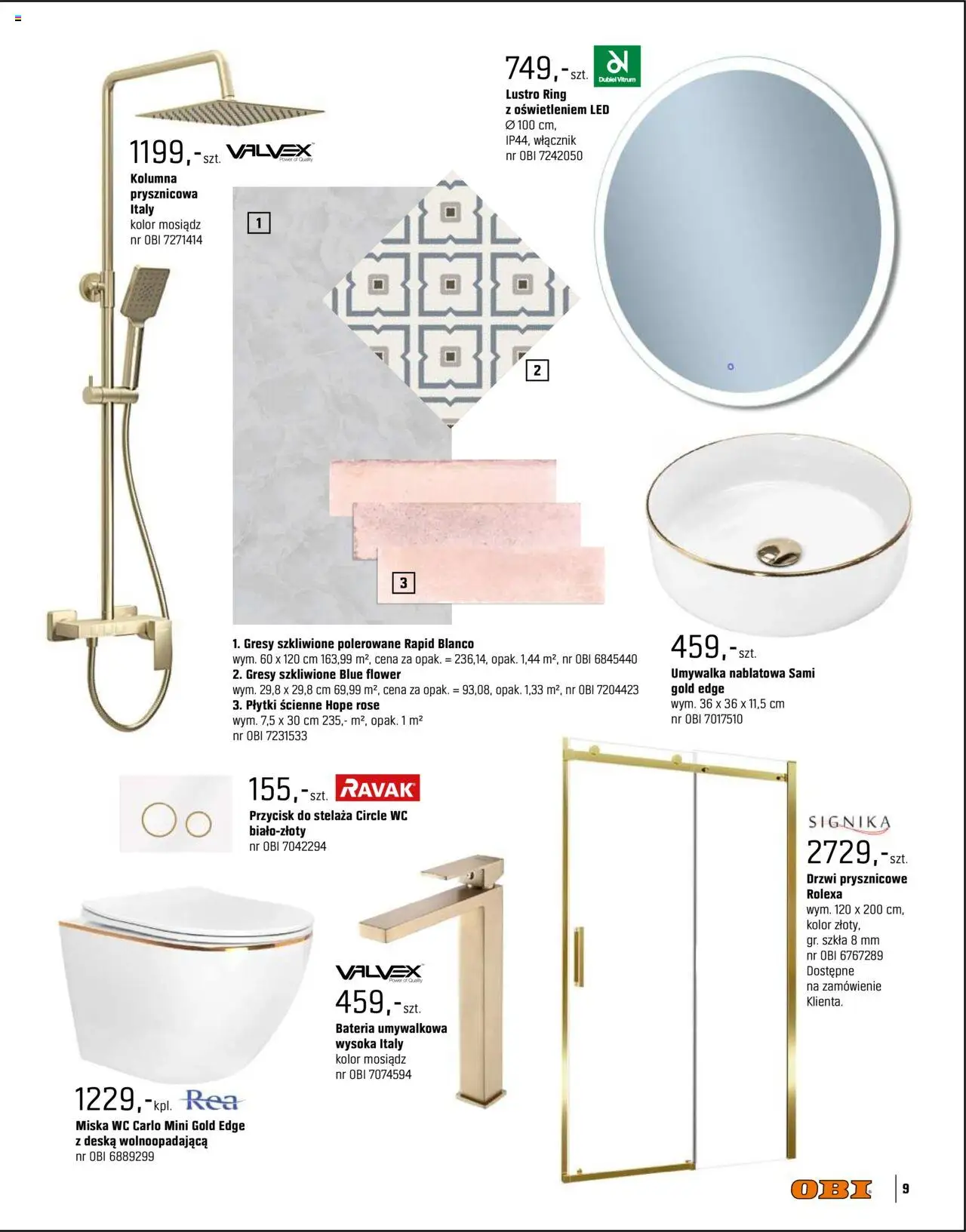 OBI Gazetka - Kuchnia Łazienka Salon od 20.08.2025 | Strona: 9 | Produkty: Umywalka, Bateria, Lustro