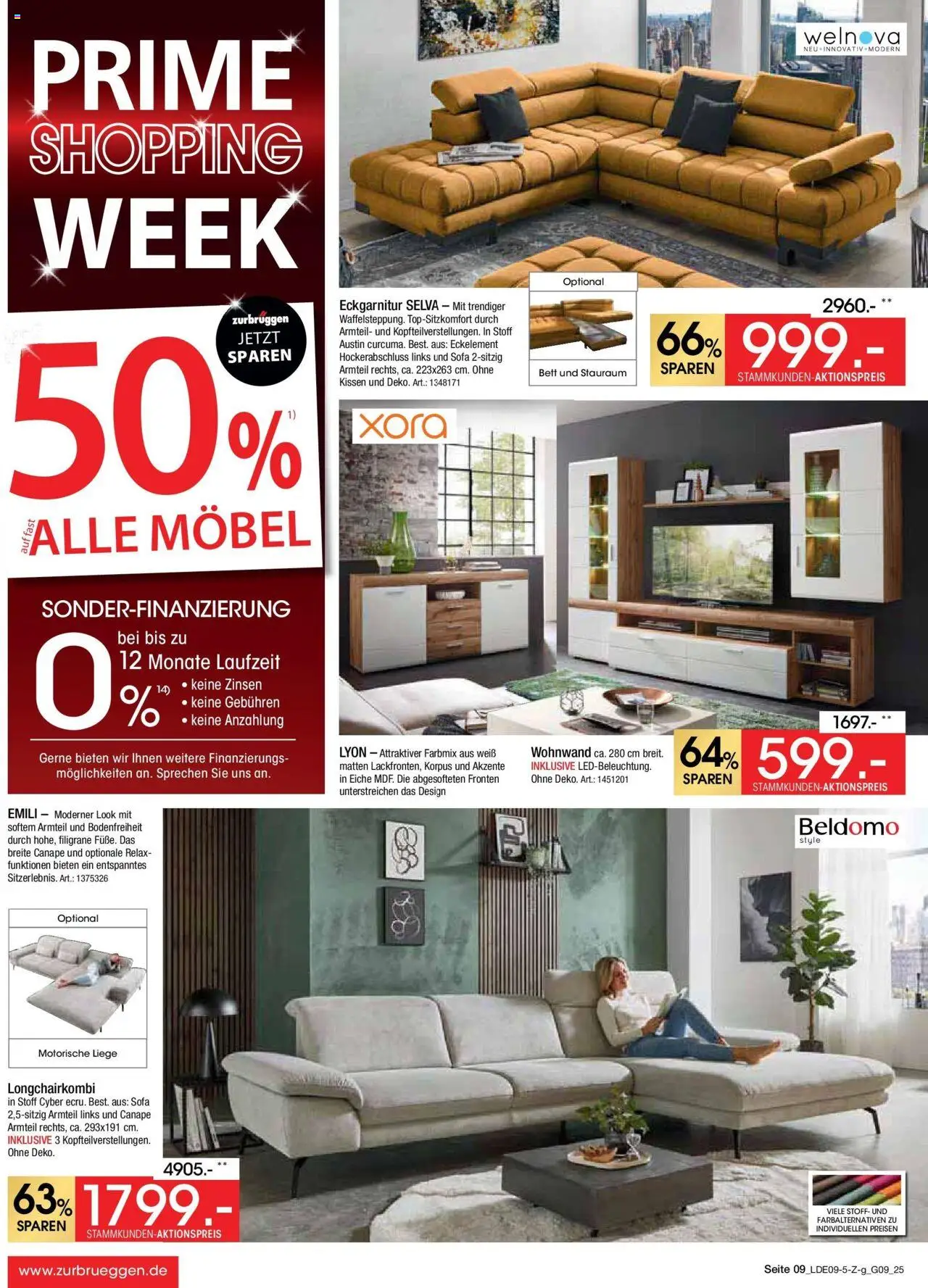 Zurbrüggen - Zurbrüggen: Prime Shopping week – gültig ab 12.09.2025 | Seite: 9 | Produkte: Wohnwand, Bett, Kissen, Liege