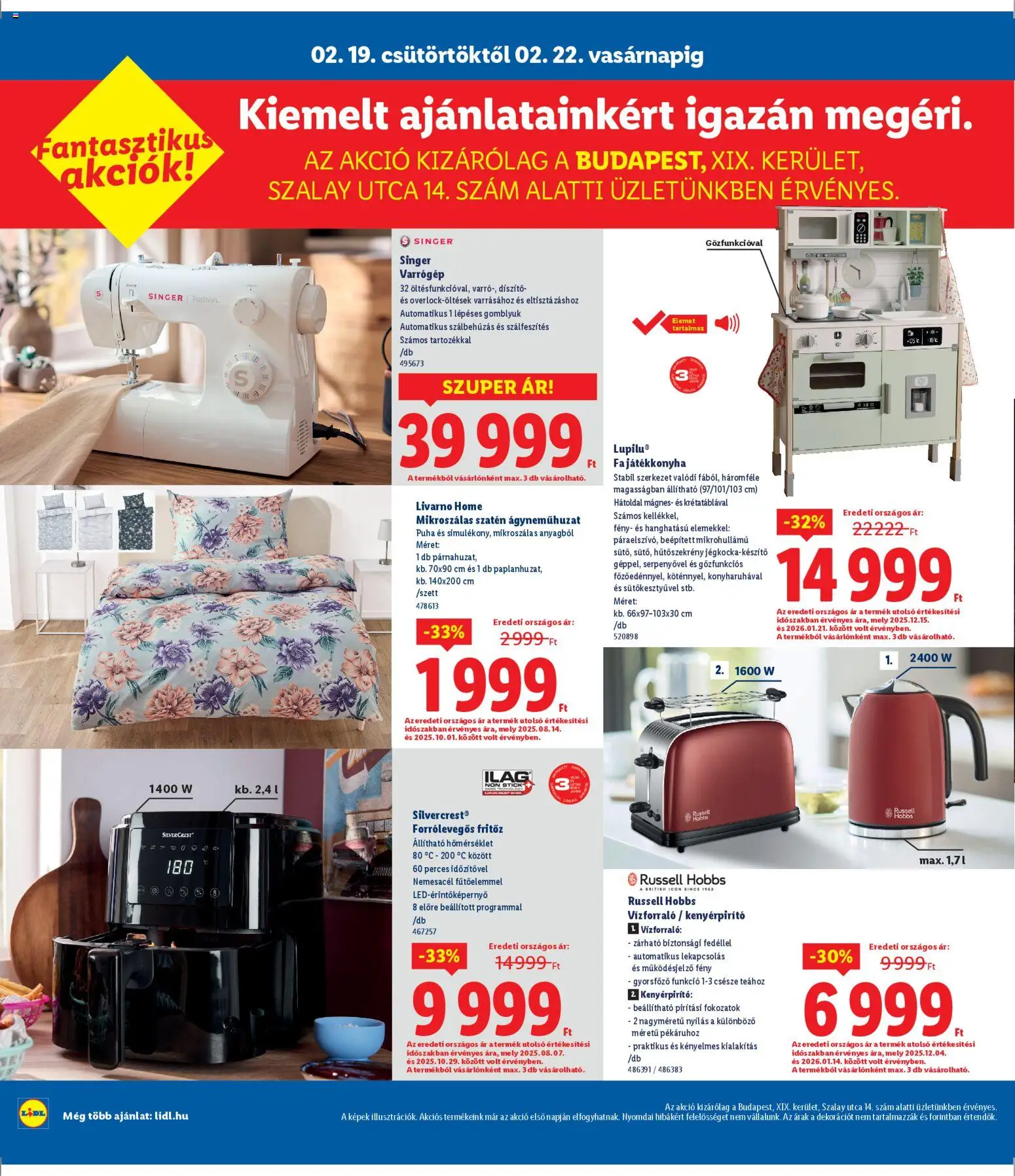 Lidl akciós ujság - amely érvényes a következő dátumtól: 19.02.2026 | Oldal: 6 | Termékek: Fritőz, Hűtőszekrény, Vízforraló, Kenyérpirító