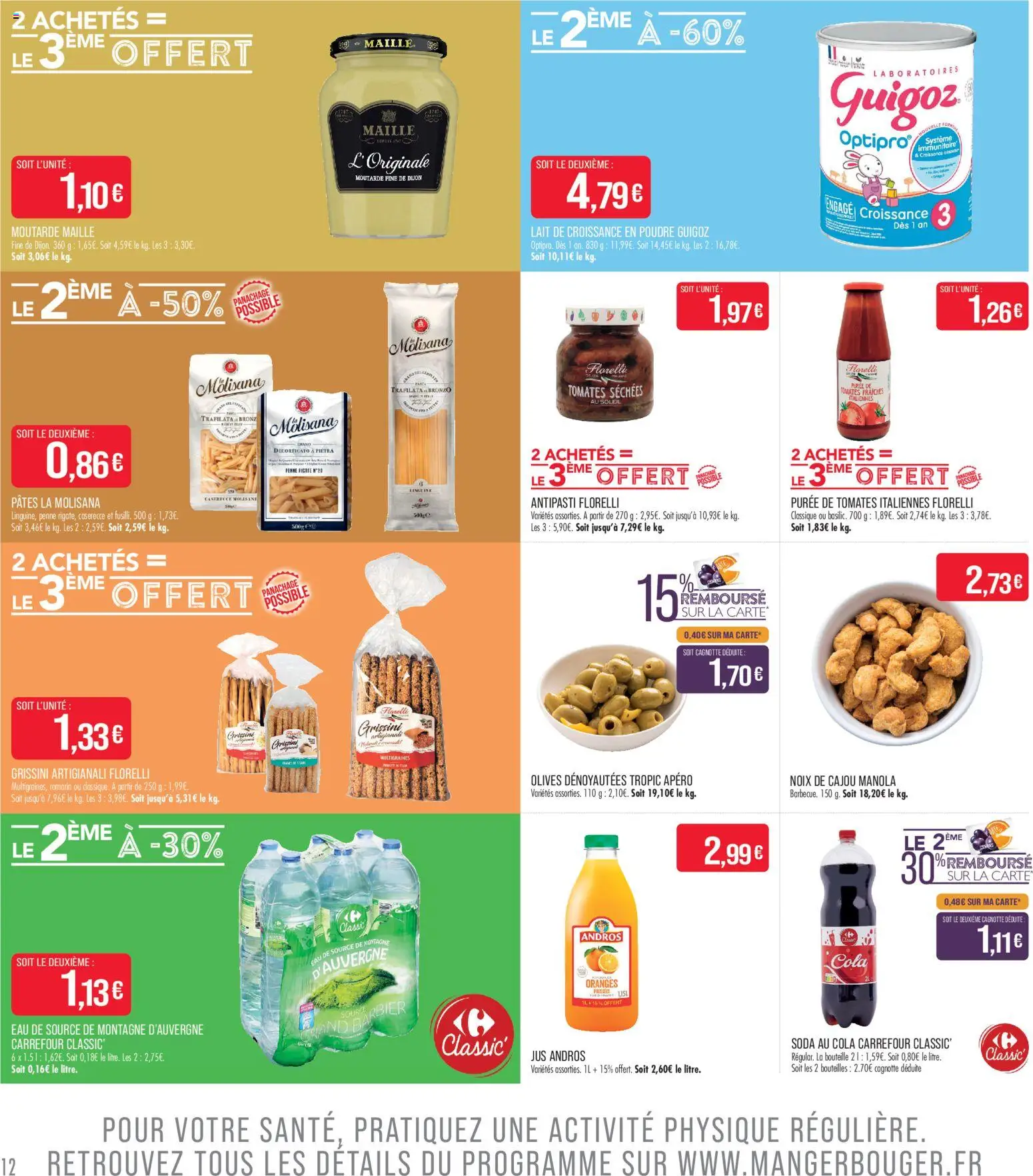 {H1} | Page: 12 | Produits: Lait de croissance, Eau de source, Jus, Pâtes