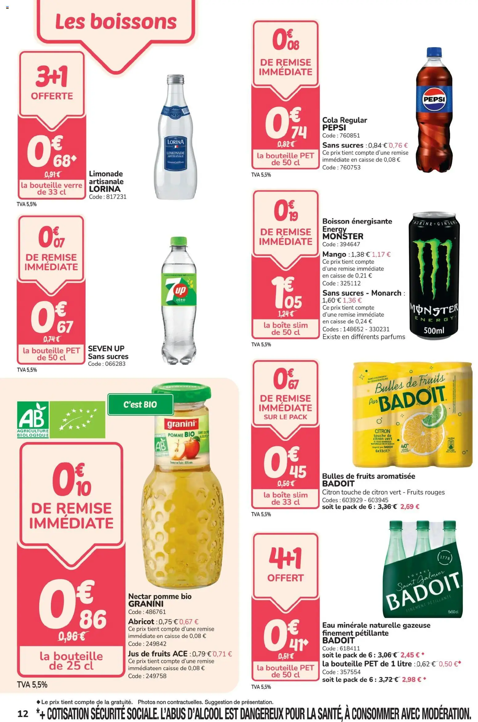 {H1} | Page: 12 | Produits: Eau minérale, Citron, Badoit, Limonade