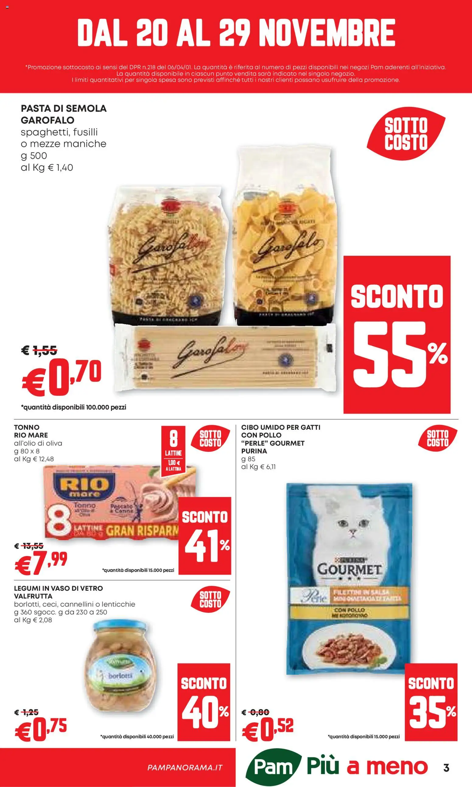 Volantino PAM del 20.11.2025 | Pagina: 3 | Prodotti: Pasta, Tonno, Fusilli, Vaso
