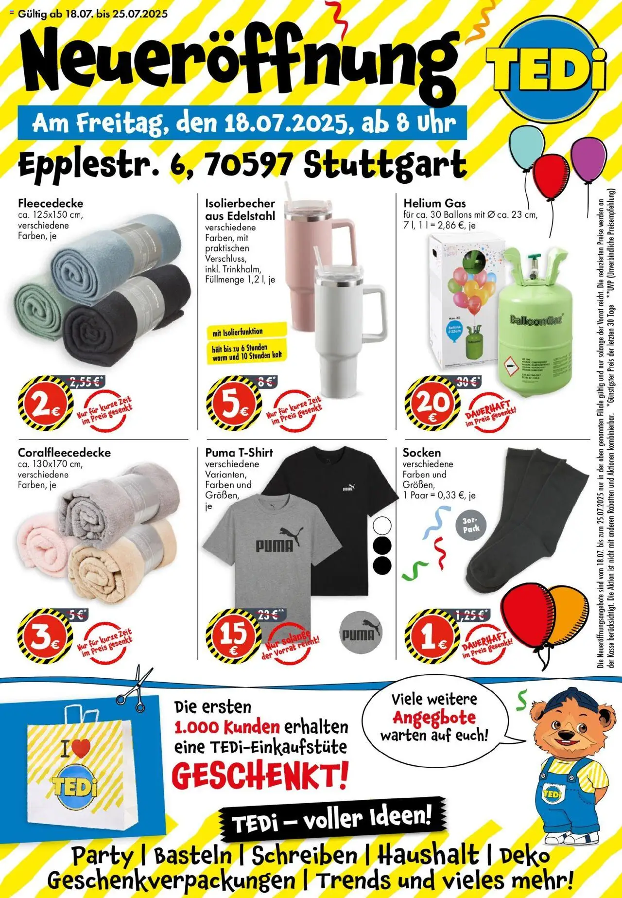 TEDi Neueröffnung in Stuttgart - gültig ab dem 18.07.2025 | Seite: 1 | Produkte: Socken, Uhr