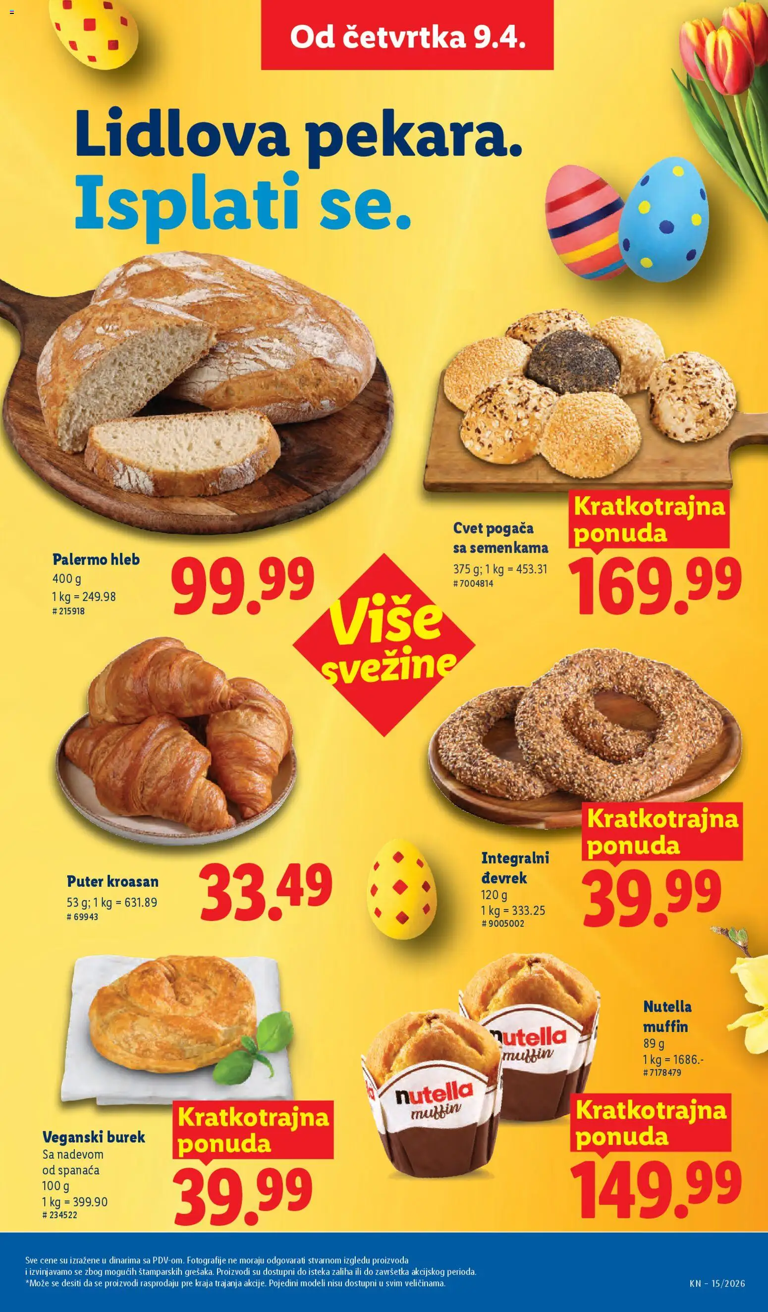 Lidl katalog - važi od 09.04.2026 | Strana: 19 | Proizvode: Kroasan, Puter, Hleb, Nutella
