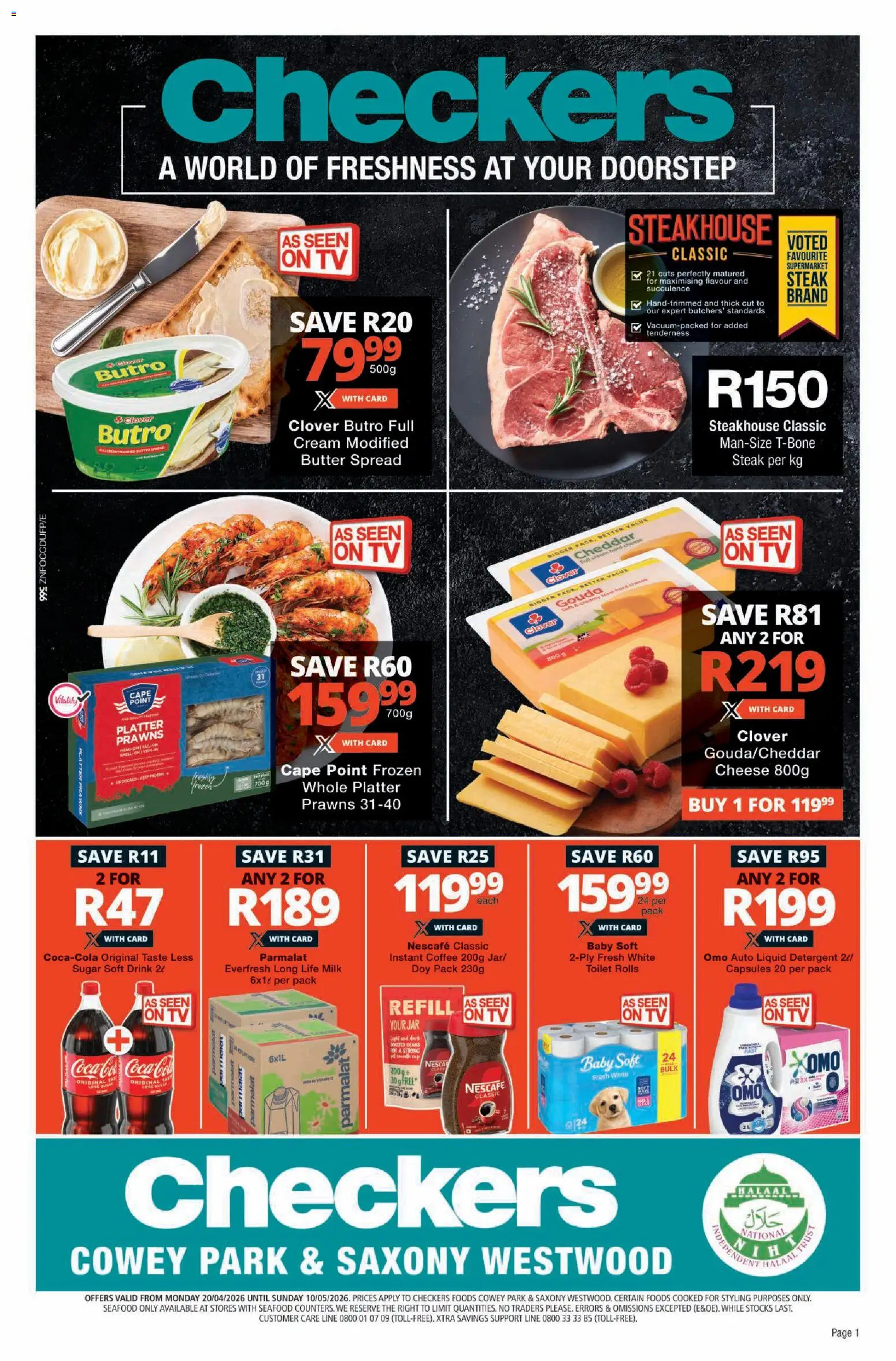 New Checkers catalogue – valid from 20.04.2026 | Page: 1 | Products: TV, Steak, Toilet, Sugar