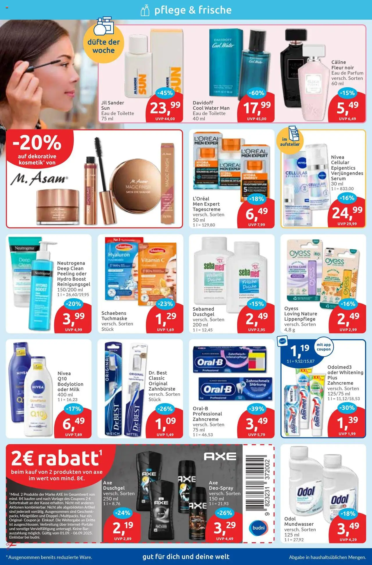 Budni Prospekt 	 - gültig ab dem 01.09.2025 | Seite: 2 | Produkte: Finish, Zahnbürste, Axe, Tagescreme