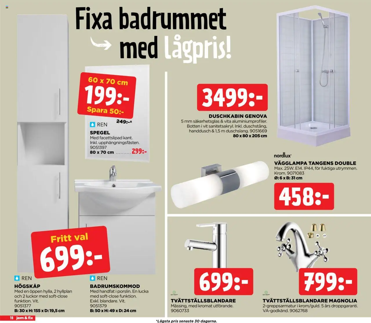 Jem & Fix reklamblad aktuell från 20.10.2025 | Sida: 18 | Produkter: Spegel, Vägglampa