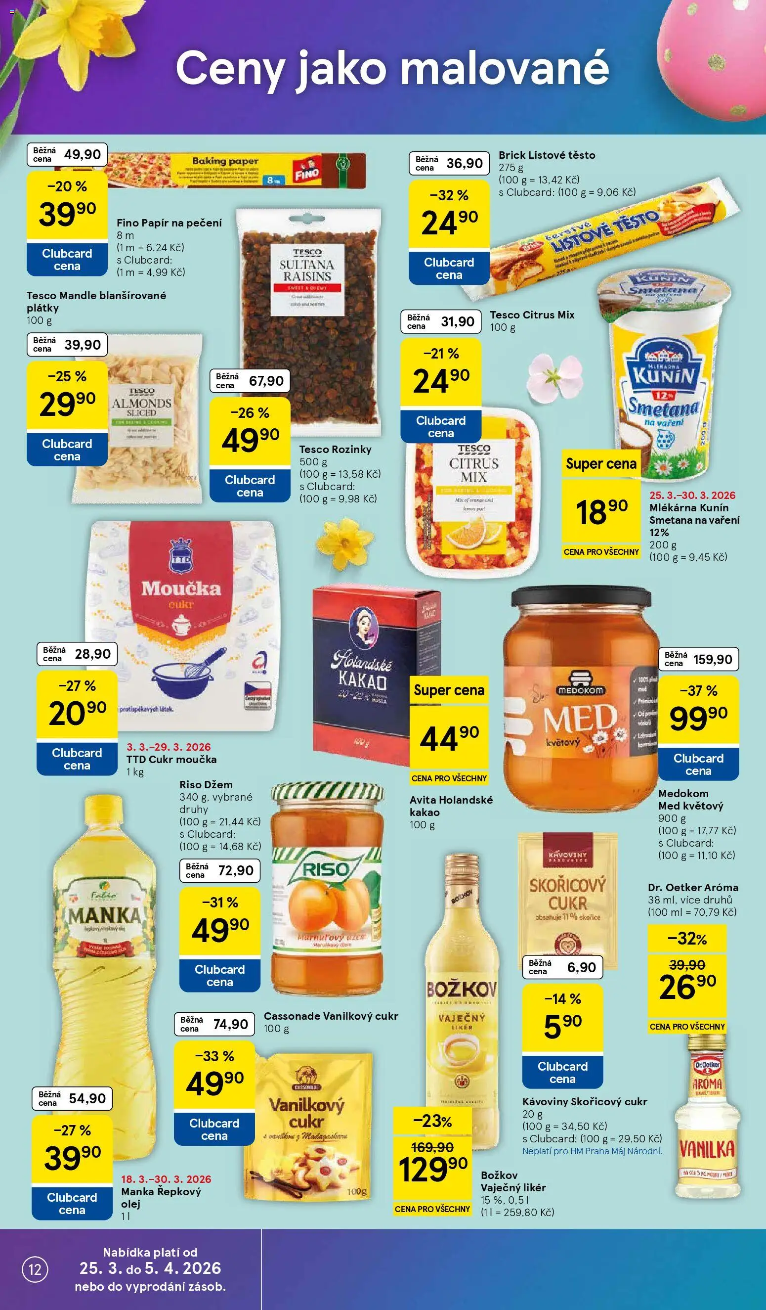 Tesco leták - Hypermarket od 25.03.2026 | Strana: 12 | Produkty: Med, Cukr, Mandle, Vaječný Likér