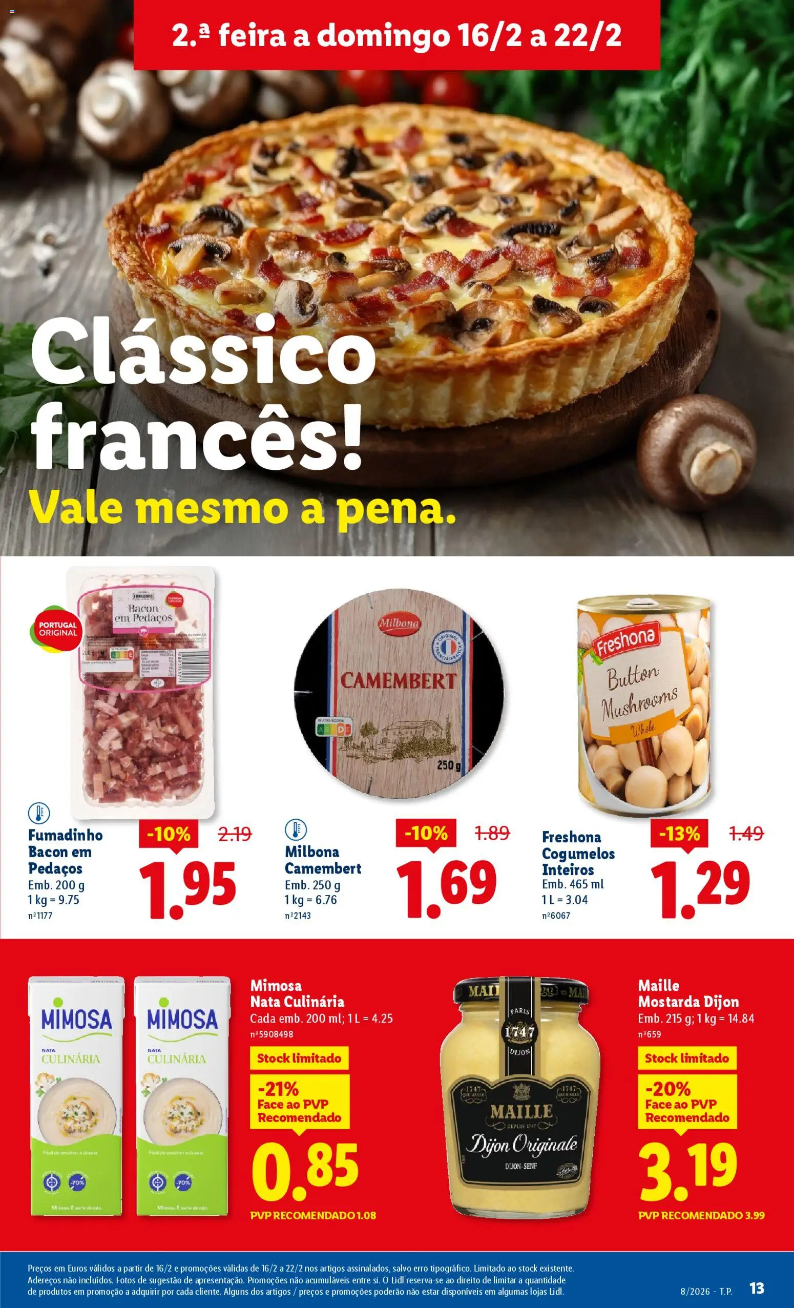 Lidl folheto │ válido de 16.02.2026 | Página: 13 | Produtos: Bacon, Nata, Cogumelos