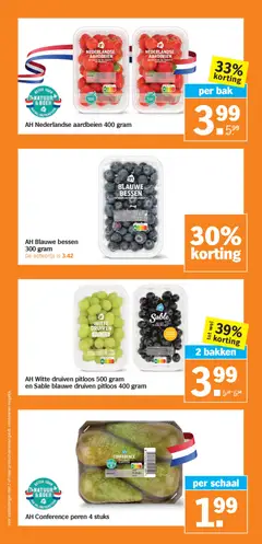 AH Nederlandse aardbeien 400 gram, Nederlandse aardbeien, 400 gram - Voorbeeld van een folder van Albert Heijn, geldig van 13.04.2026 | Pagina: 10 | Producten: Aardbeien, Schaal, Vitamine C, Druiven