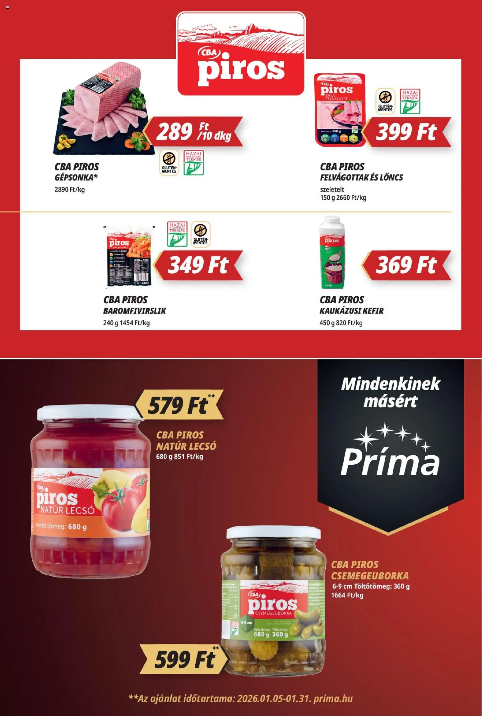 CBA Príma akciós ujság - amely érvényes a következő dátumtól: 15.01.2026 | Oldal: 4 | Termékek: Kefir, Löncs, Töltő, Felvágott